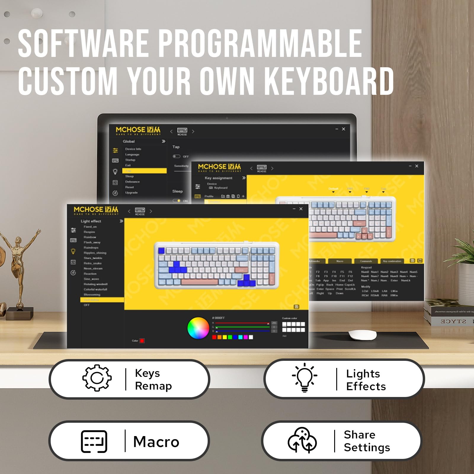 MCHOSE K99 96% Wireless Gaming Keyboard - Gasket Mount Mechanical Keyboard with BT5.0/USB-C/2.4GHz Connectivity | 6-Layer Padding, 6000mAh Battery, Hot-Swappable Switches, NKRO | Compatible with Windows/Mac/Linux | Perfect for Esports, Office Work & Home Gaming Setup