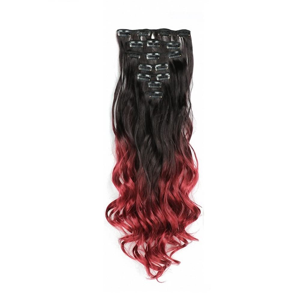 Heat Resistant Synthetic Hair Clip-In Extensions - 2TBurg Color for Thick & Voluminous Look | Perfect for Parties, Weddings & Daily Styling
