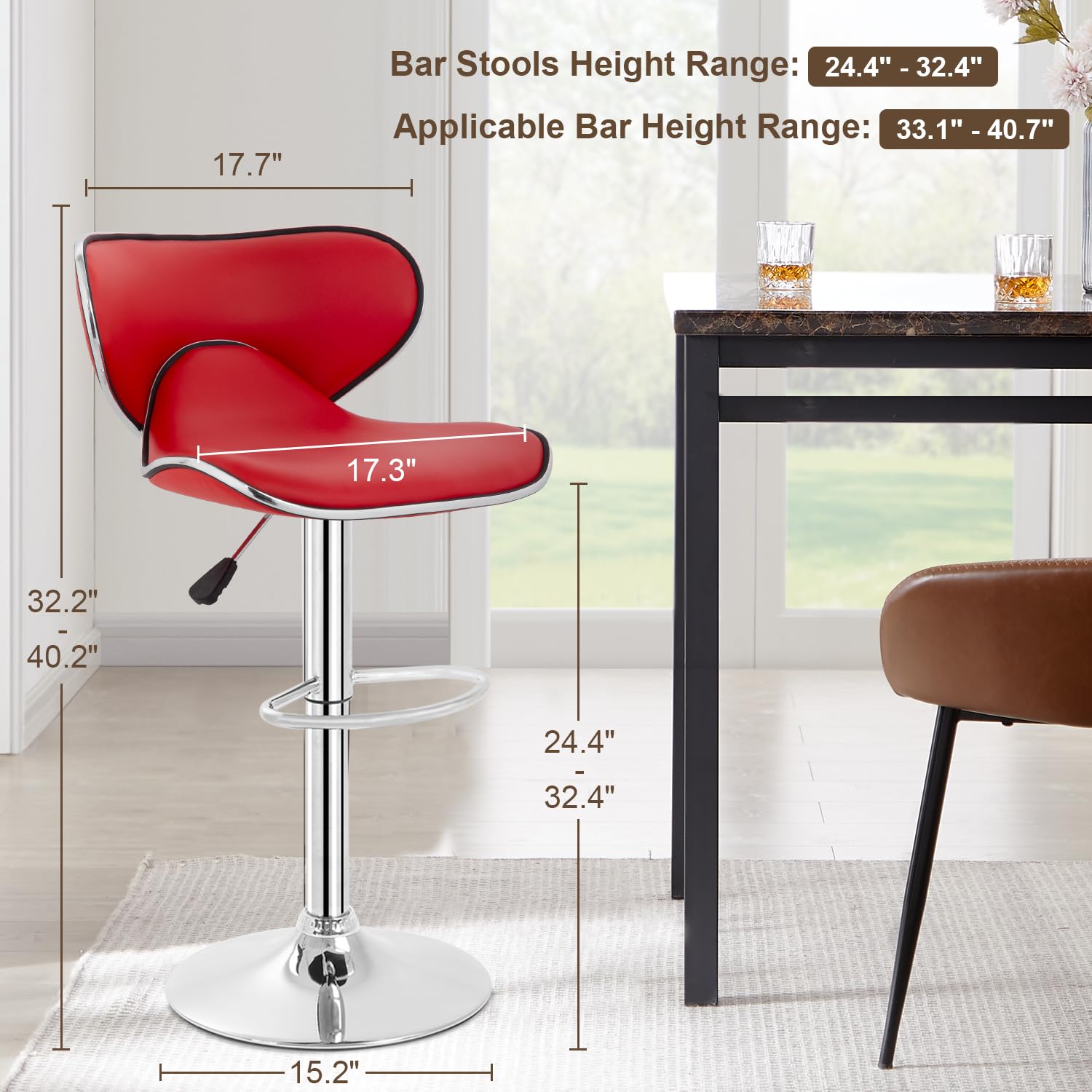 Best Adjustable Bar Stools Set of 2 - PU Leather Swivel Counter Height Bar Stools with Back Support - Perfect for Kitchen Island, Home Bar & Dining Room