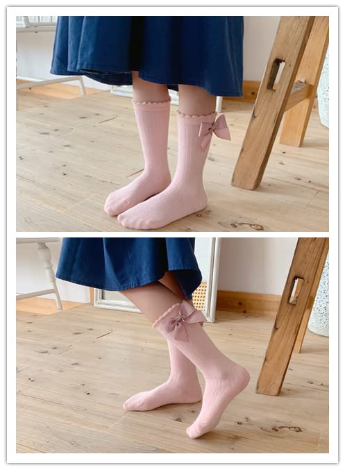 Little Girls Knee High Socks with Bowknot - Princess Dress Knit Socks for Toddlers - Mary Jane Socks & Uniform Stockings - Perfect for School, Parties & Dress-Up