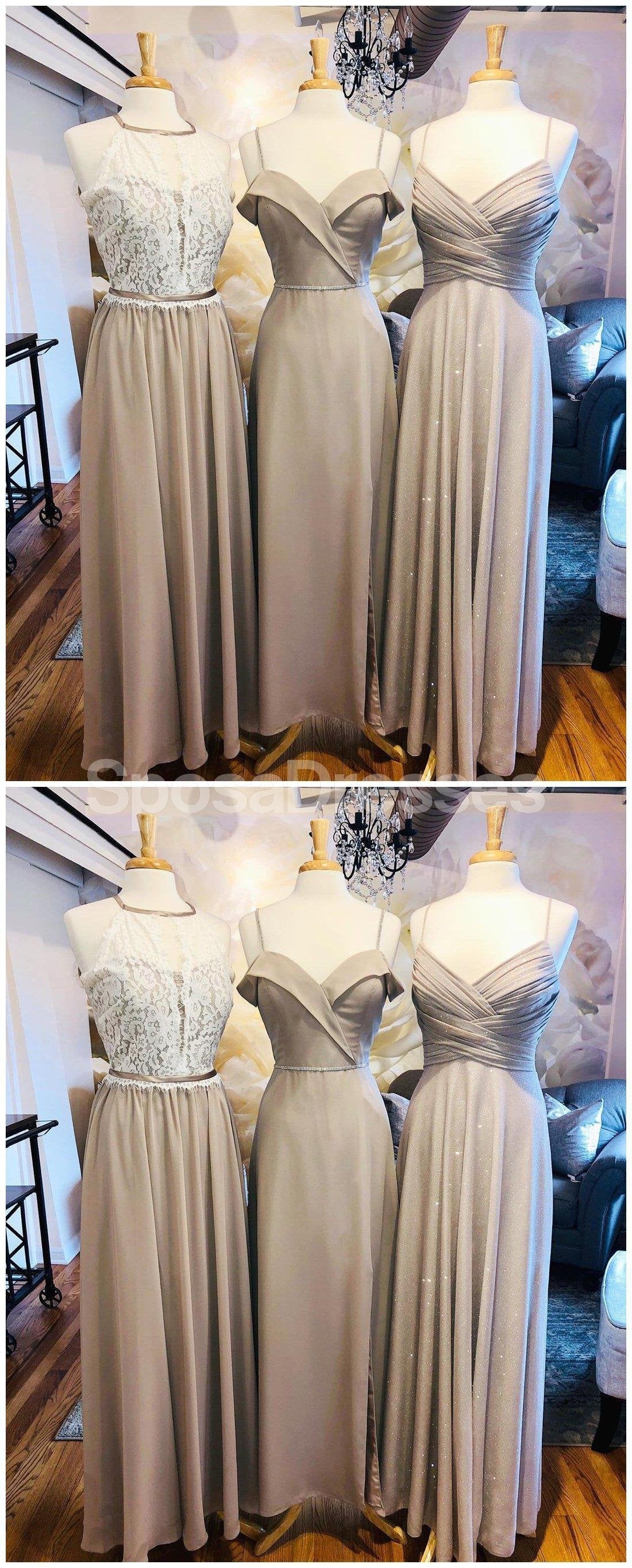 Elegant Mismatched Champagne Long Bridesmaid Dresses for Weddings - WG699 | Affordable Formal Gowns for Bridal Party, Prom & Special Occasions