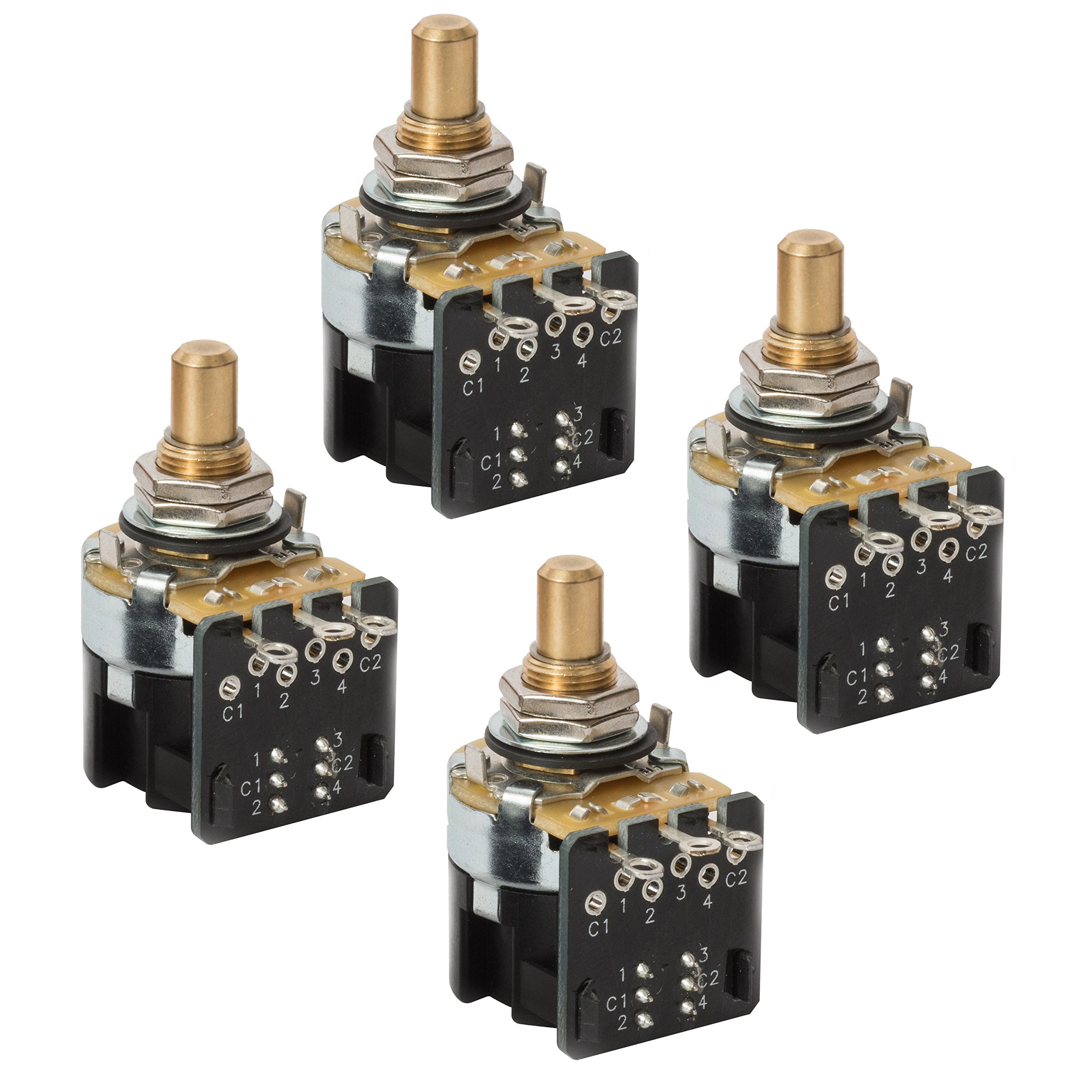 CTS 450S 3909 Push-Pull DPDT Solid Shaft 250K-ohm Guitar Pots - 4 Pack for Electric Guitar Wiring and Tone Control Upgrades