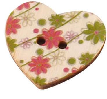 50 Pcs Natural Wooden Buttons - 2-Hole DIY Craft Buttons with Tree, Heart & Flower Designs for Sewing, Scrapbooking & Home Decor (Peach Heart) - Perfect for DIY Projects, Gift Wrapping & Handmade Cards