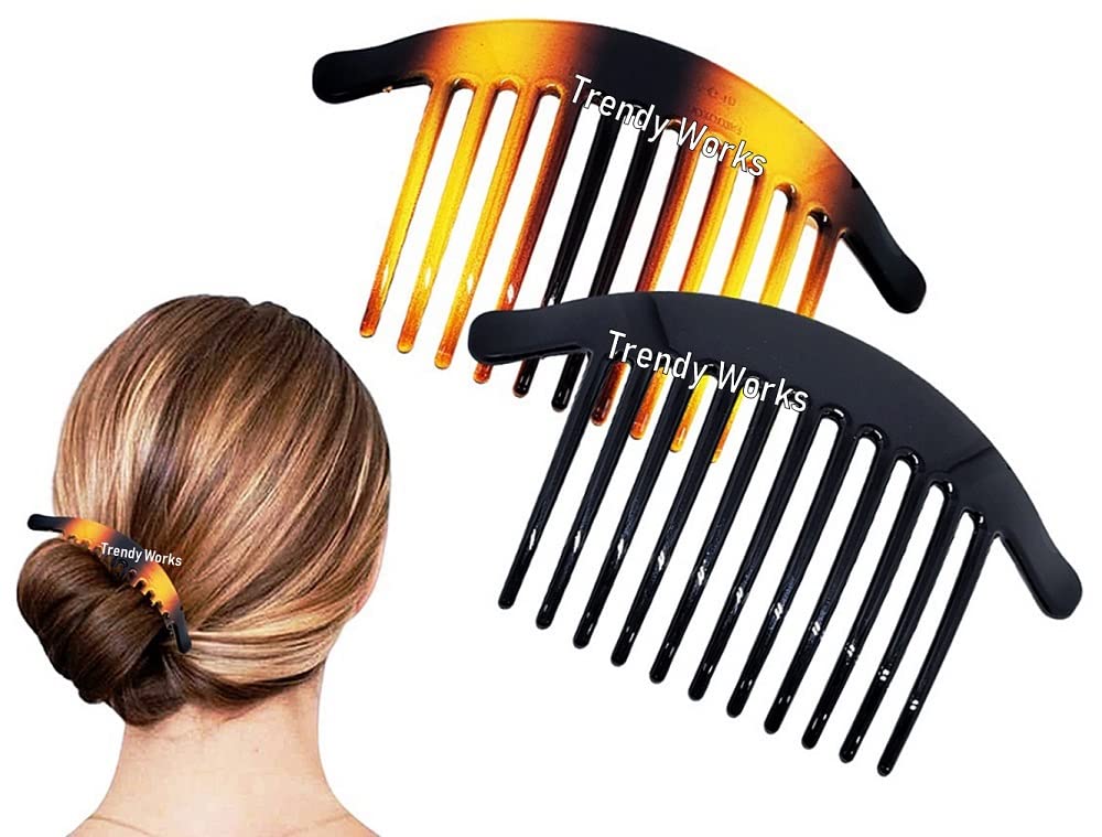 Trendy 2-Piece Hair Side Combs & Clips - Non-Slip Juda Comb Bun Hair Accessories for Women & Girls (Black, Brown) - Perfect for Updos, Ponytails & Everyday Styling