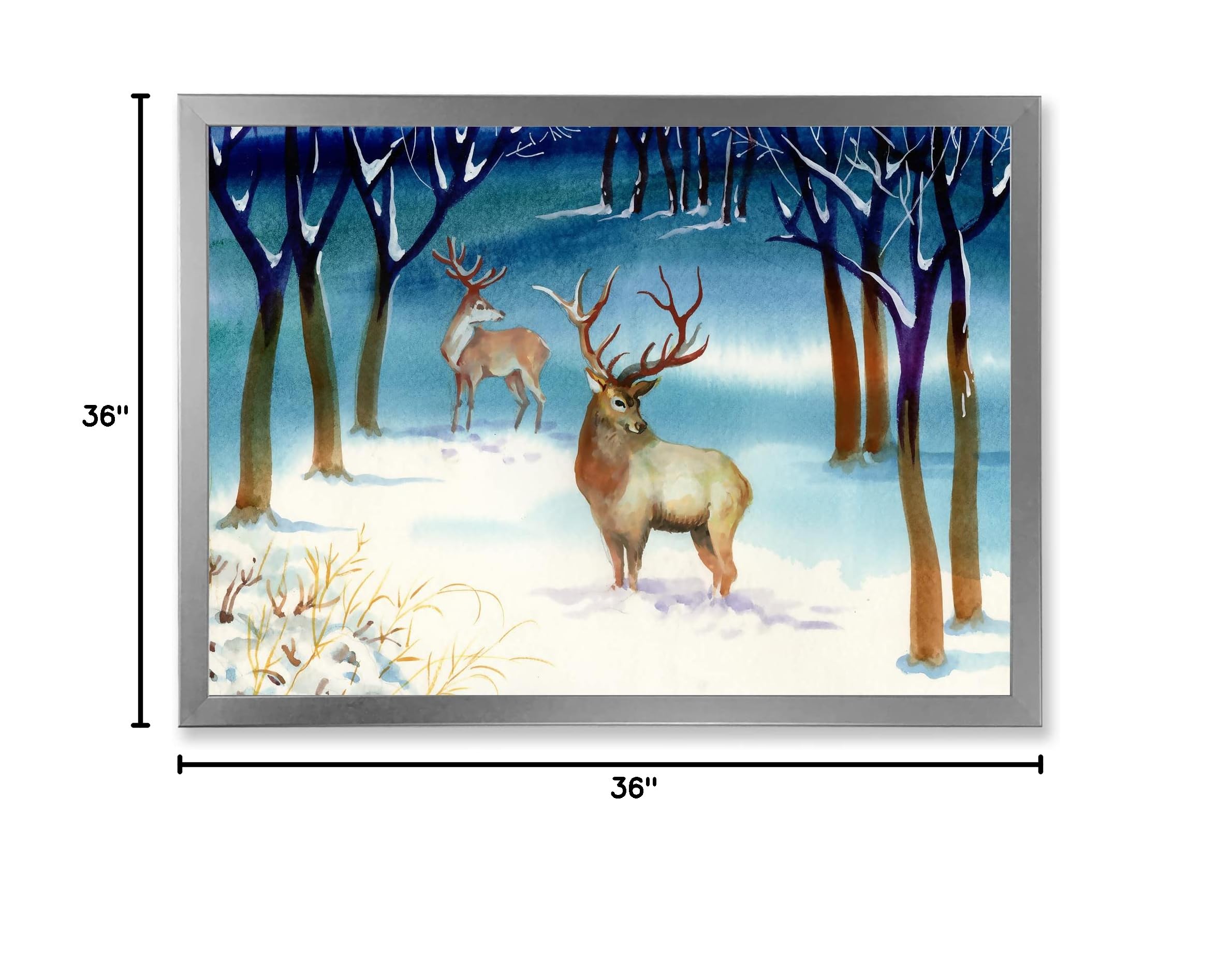 Winter Landscape with Deer - Traditional Framed Wall Art for Living Room, Bedroom & Office Decor