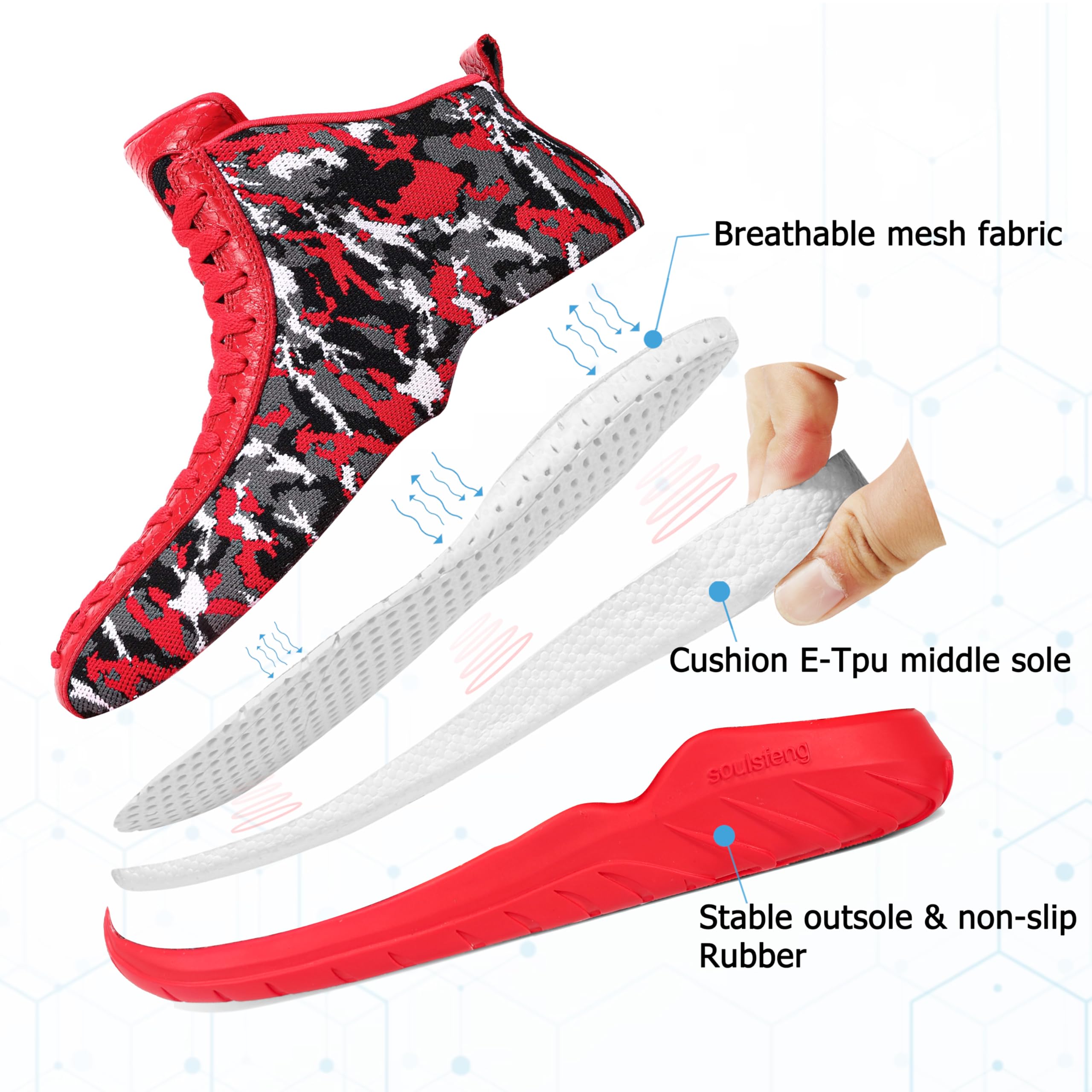 Soulsfeng Men's High Top Basketball Shoes - Breathable Non-Slip Athletic Sneakers for Outdoor Running, Walking & Sports | Perfect for Gym, Streetwear & Casual Wear