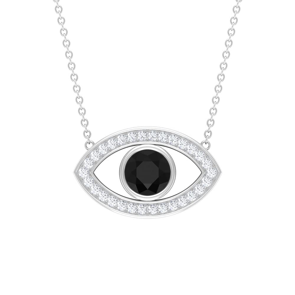1.75 CT Lab-Created Black Diamond & Zircon Evil Eye Necklace for Women - 6mm Round Cut - 14K Solid Gold with Chain - Elegant Jewelry Gift for Birthday, Anniversary & Special Occasions