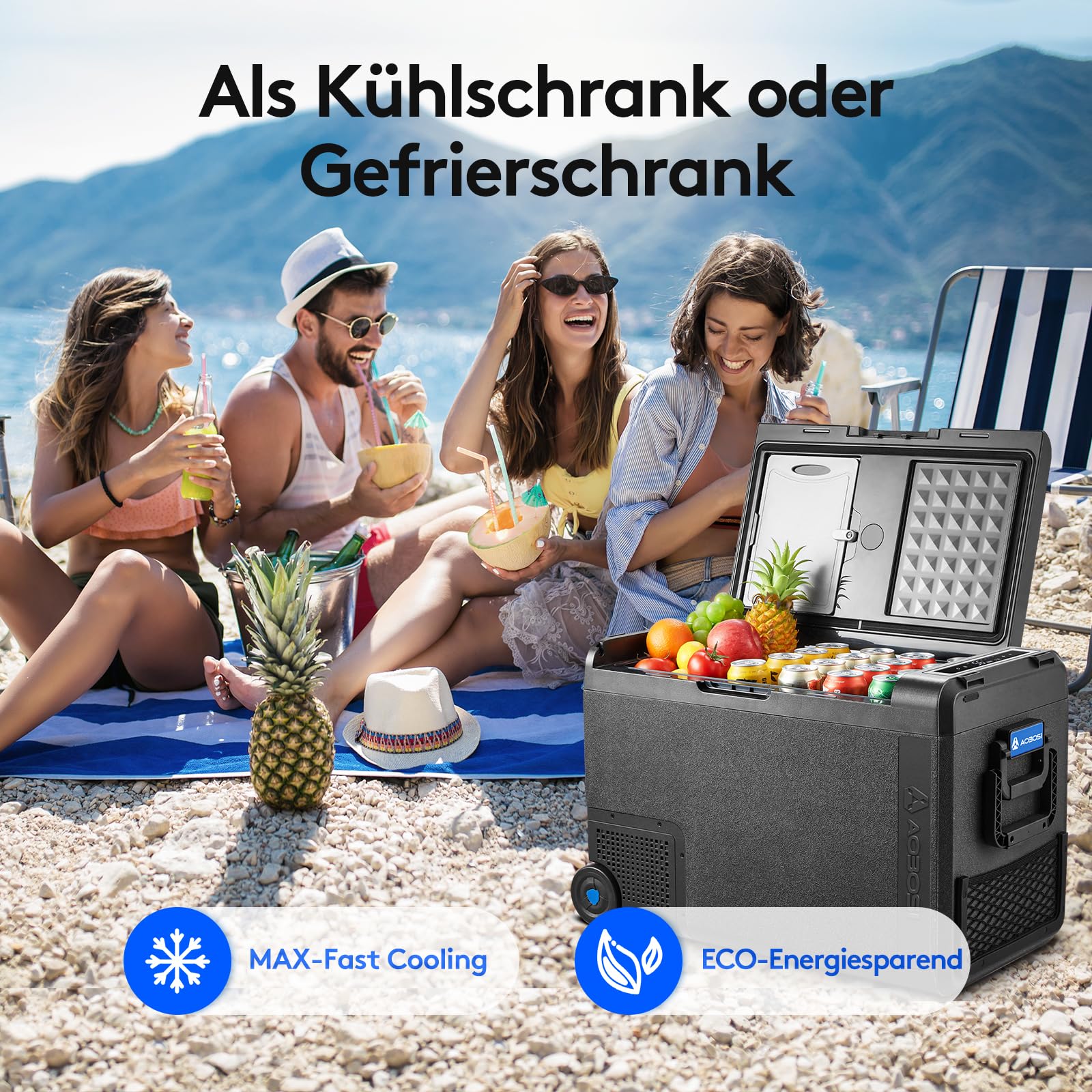 AAOBOSI 48L Portable Electric Cooler -20°C to 20°C, 12V/24V Car Fridge & 100-240V AC/DC Compressor Cooler with USB Port for Road Trips, Camping, RV, Truck, Boat & Outdoor Adventures