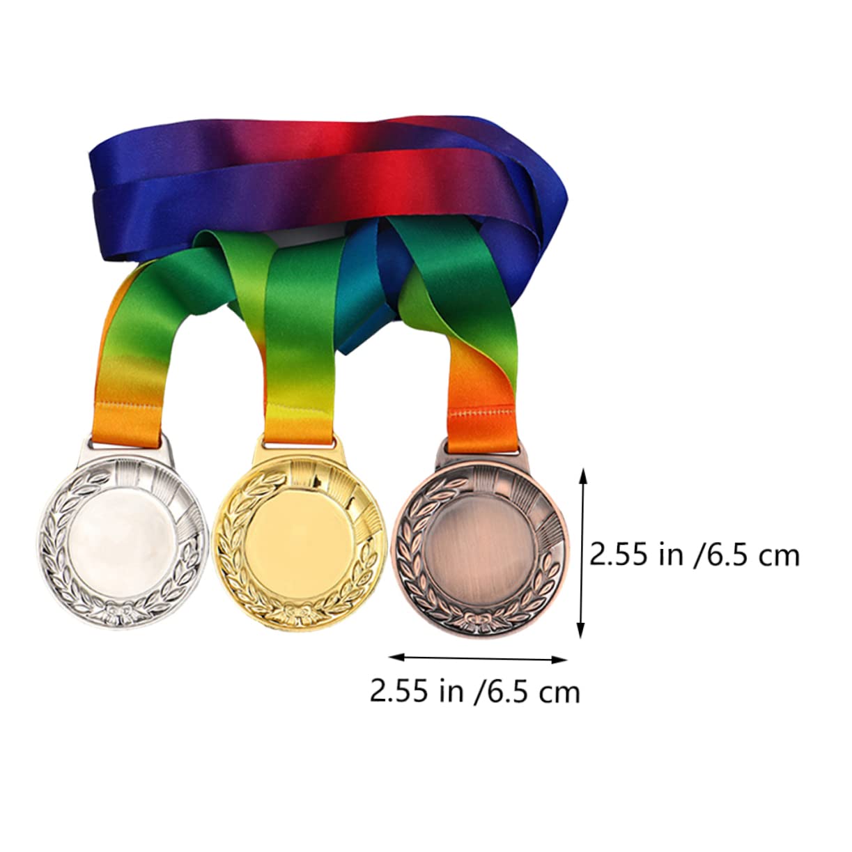 KITANDOVE 3-Piece Medal Set with Ribbon - Gold Silver Bronze Award Medals for Sports Competition, School Events, and Party Games - Wheat Ear Design Metal Medals for Winners and Prizes