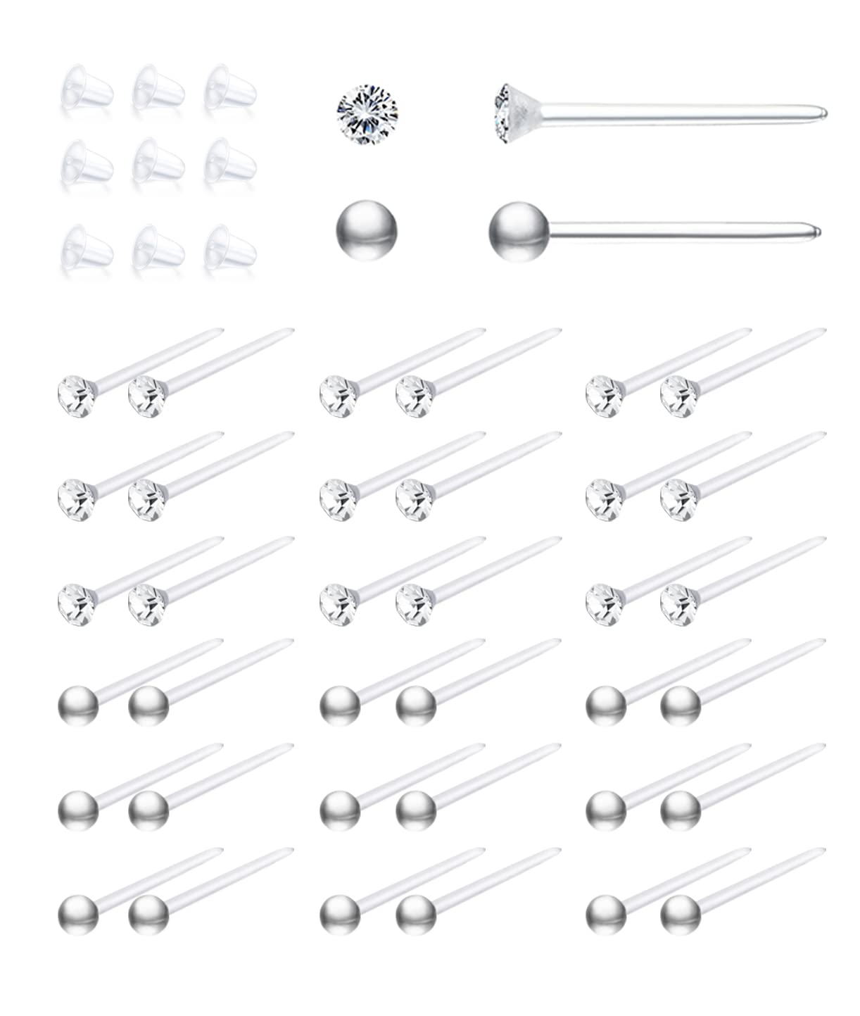 36 Pairs 2.5MM Hypoallergenic Crystal Stud Earrings for Men & Women - Colorful Clear CZ Silicone Earrings for Sensitive Ears - Perfect for Daily Wear, Parties & Gifts
