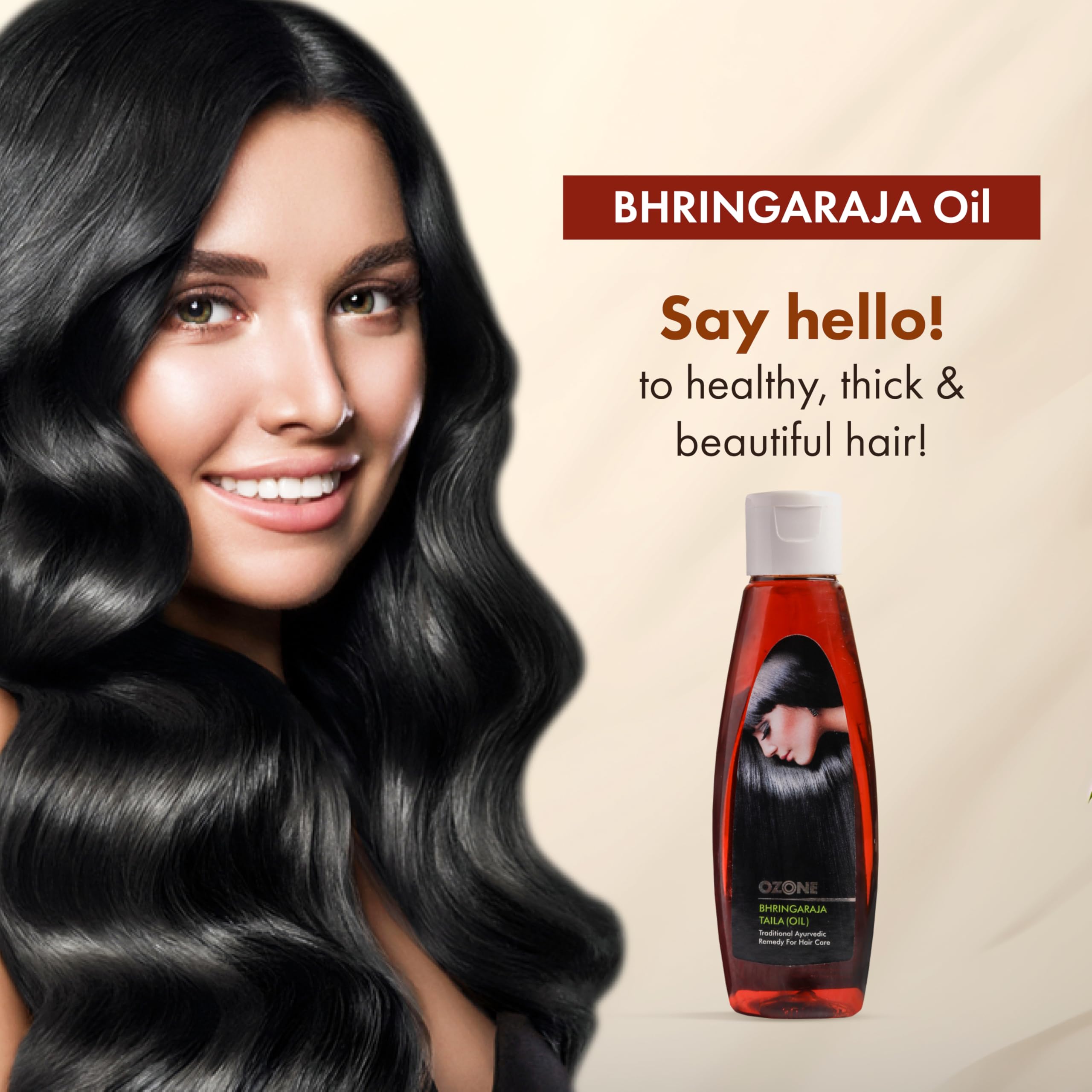 Ozone Bhringaraja Hair Oil - 100% Pure Natural Ayurvedic Oil for Hair Growth | Paraben & Sulfate Free | Reduces Hair Damage & Controls Hair Fall | 100ml | Perfect for Daily Hair Care & Scalp Massage