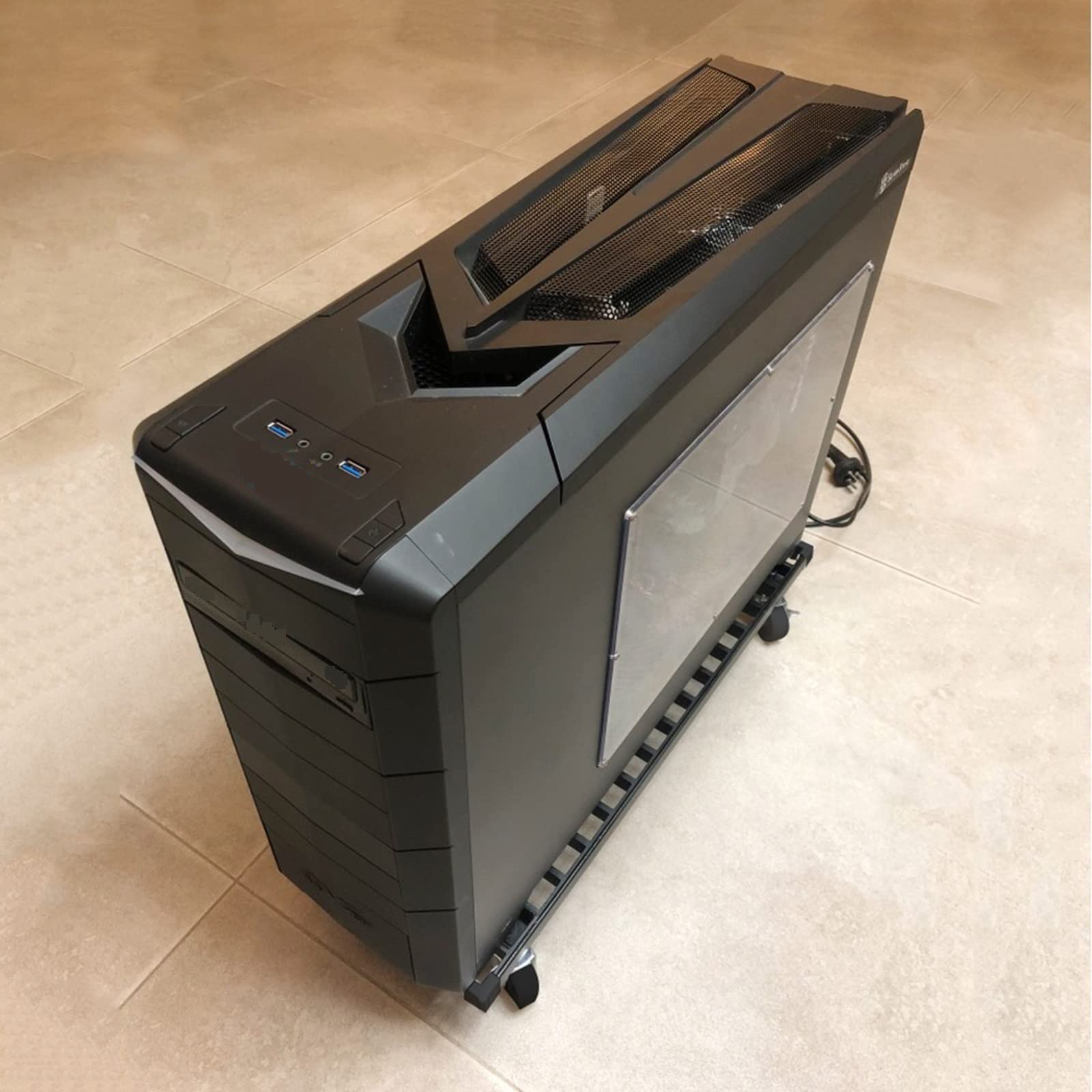 Adjustable Rolling Computer Stand with Wheels - Mobile PC Tower Holder & Printer Stand for Home Office Desk - Under Desk CPU Cart for Easy Mobility (Black, Large Size) - Perfect for Workspace Organization & Cable Management