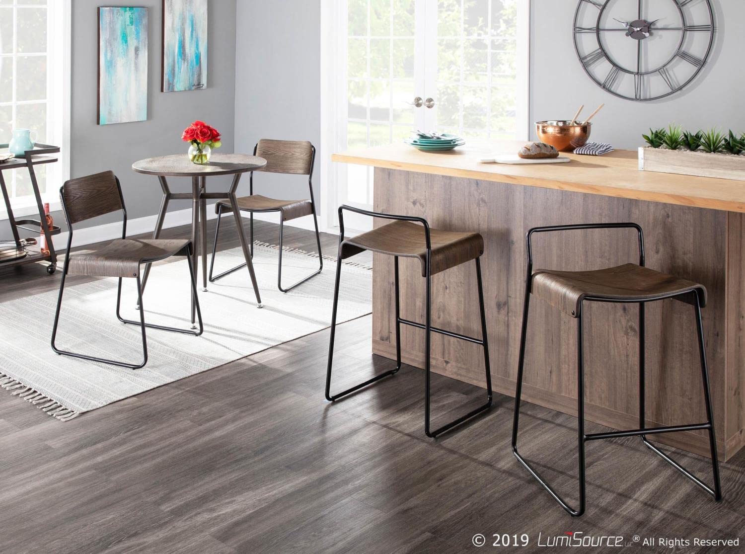 LumiSource Dali Industrial Wood Dining Chairs Set of 2 - Modern Kitchen & Dining Table Chairs for Home, Restaurant & Office Use
