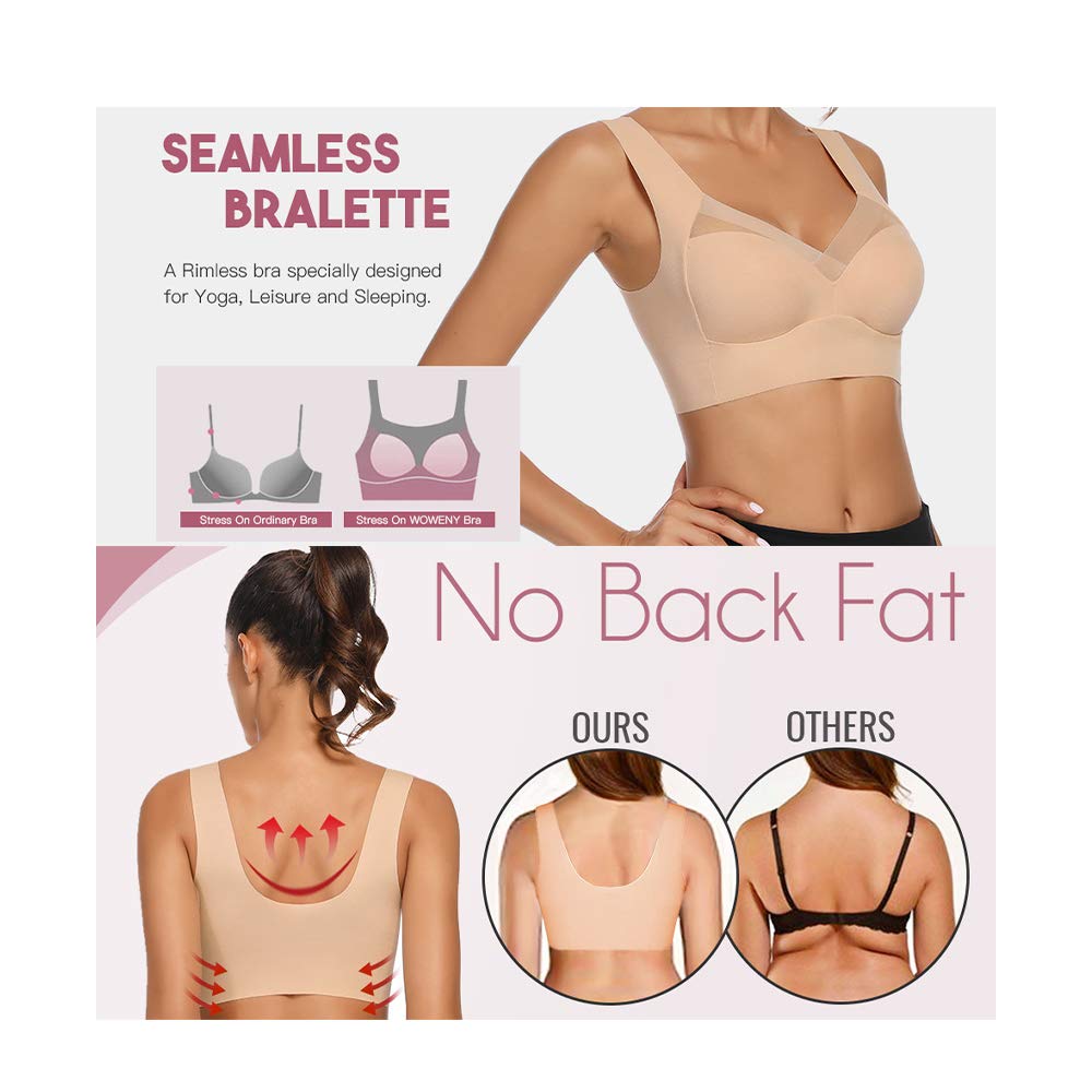 WOWENY Wireless Comfort Bras for Women - Seamless, Soft Padded, Breathable Mesh, Smoothing Support - Perfect for Yoga, Workouts & Everyday Wear