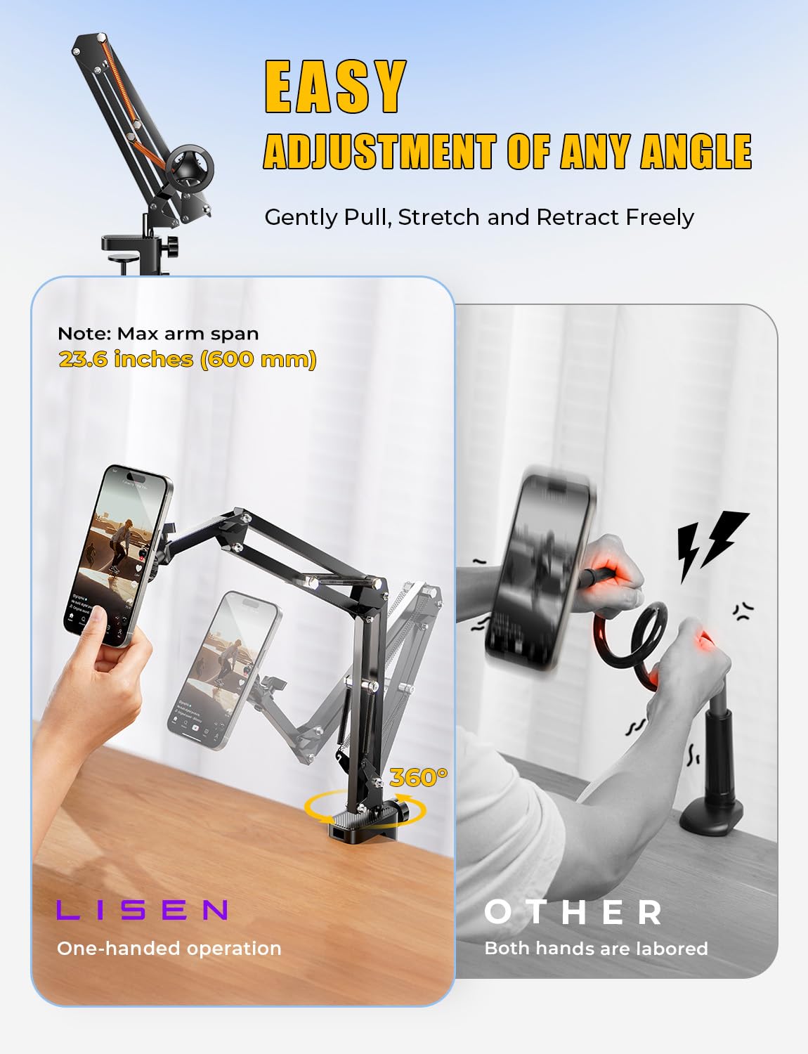 LISEN Adjustable Magnetic Gooseneck Phone Stand for iPhone 16/15 - Magsafe Bed & Desk Mount Holder with Flexible Neck - Perfect for Reading, Watching Videos & Hands-Free Calling (Magsafe iPhone Accessories)