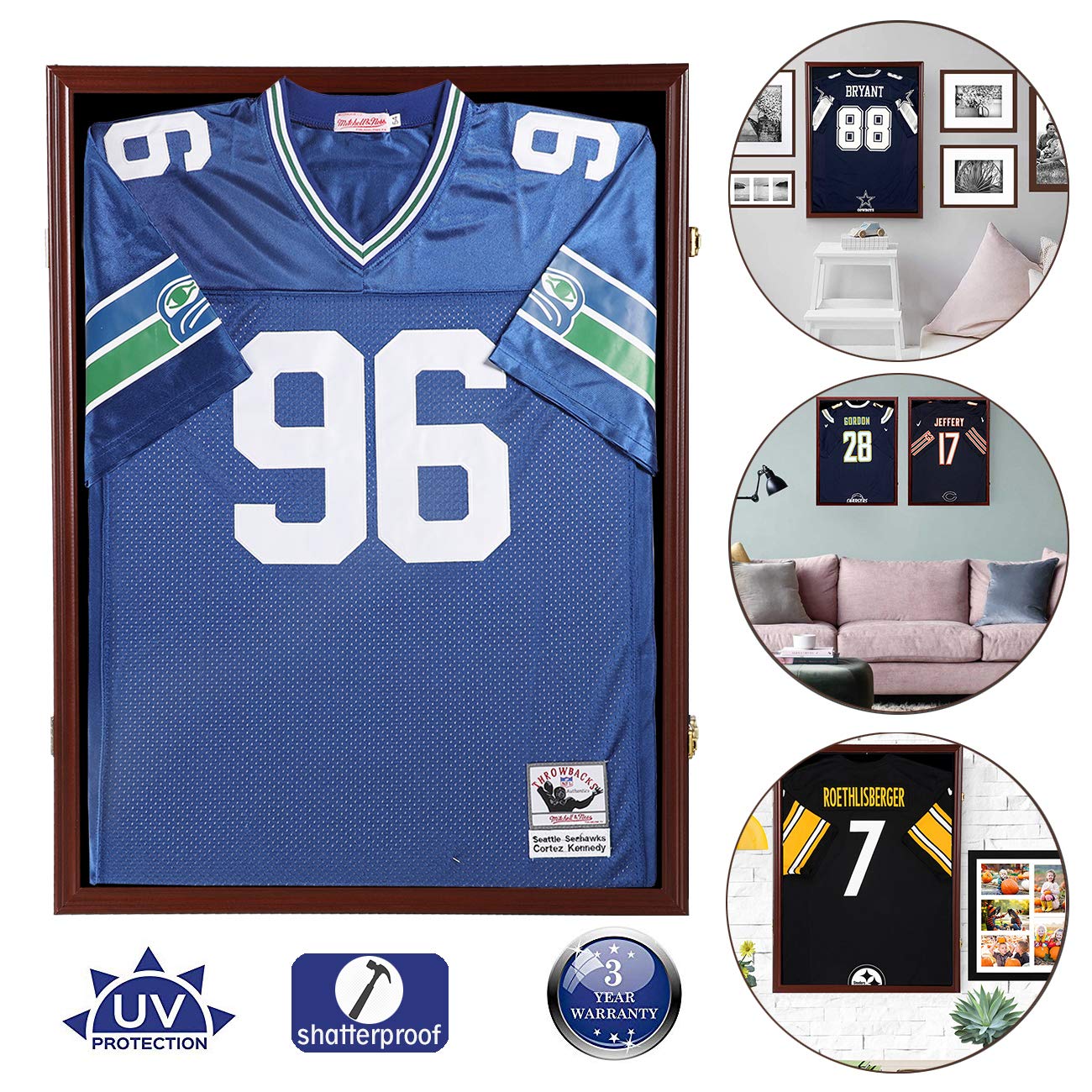 Large Lockable Jersey Display Frame Case with UV Protection Acrylic - Shadow Box for Baseball, Basketball, Football, Soccer & Hockey Jerseys - Wall Mount & Hanger Options - Perfect for Sports Memorabilia, Man Cave Decor & Fan Cave Displays