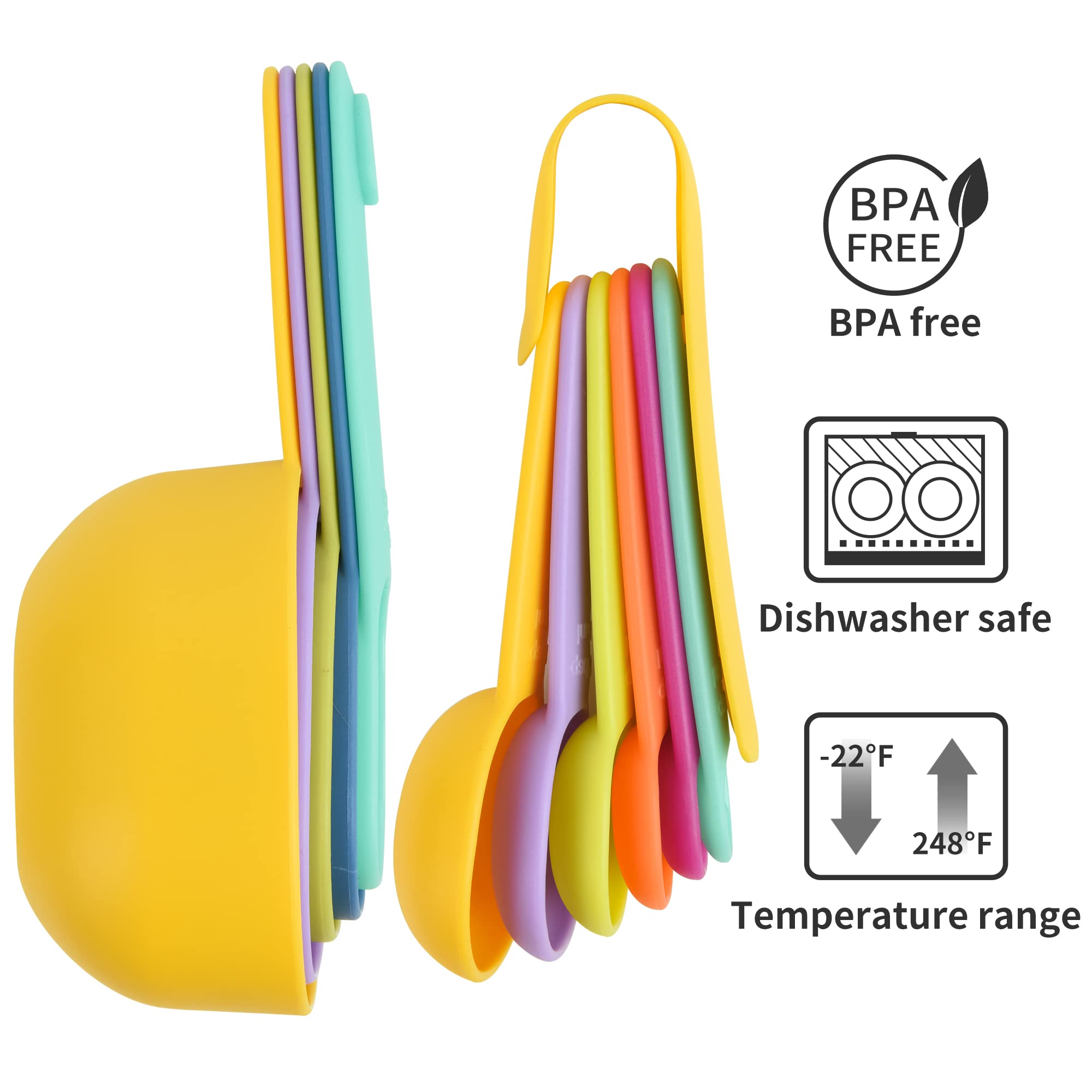 Rainbow Plastic Measuring Cups and Spoons Set - 5 Measuring Cups & 6 Spoons for Baking, Cooking, and Kitchen Use - Colorful Measuring Tools for Precise Liquid & Dry Ingredients - Perfect for Home Bakers, Chefs, and Cooking Enthusiasts