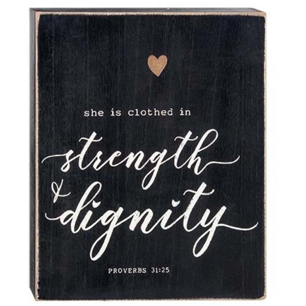 Strength & Dignity Wooden Box Sign - Inspirational Home Decor for Wall, Shelf or Desk - Perfect for Bedroom, Office & Gift Giving