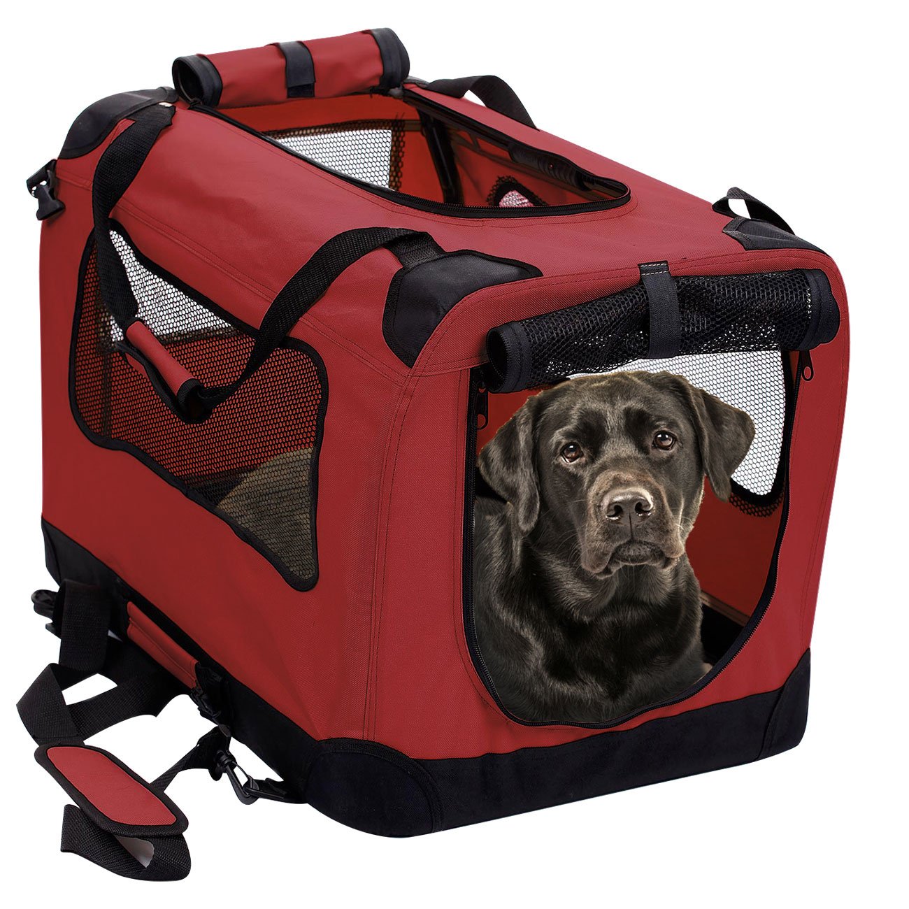2PET Foldable Dog Crate - Portable Soft-Sided Pet Carrier with Steel Frame for Indoor & Outdoor Use - Washable Fabric Cover - XXLarge Size in Rawhide Red - Perfect for Travel, Camping & Home Comfort