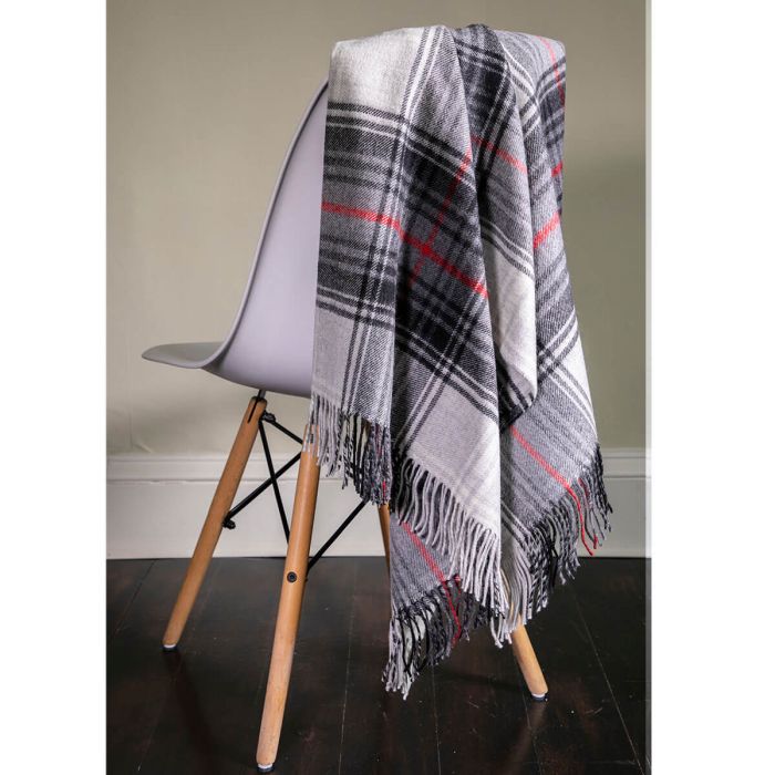 Grey Graphite Tartan Lambswool Blanket - Soft & Warm Wool Throw for Sofa, Bed & Travel - Cozy Home Decor & Perfect Gift