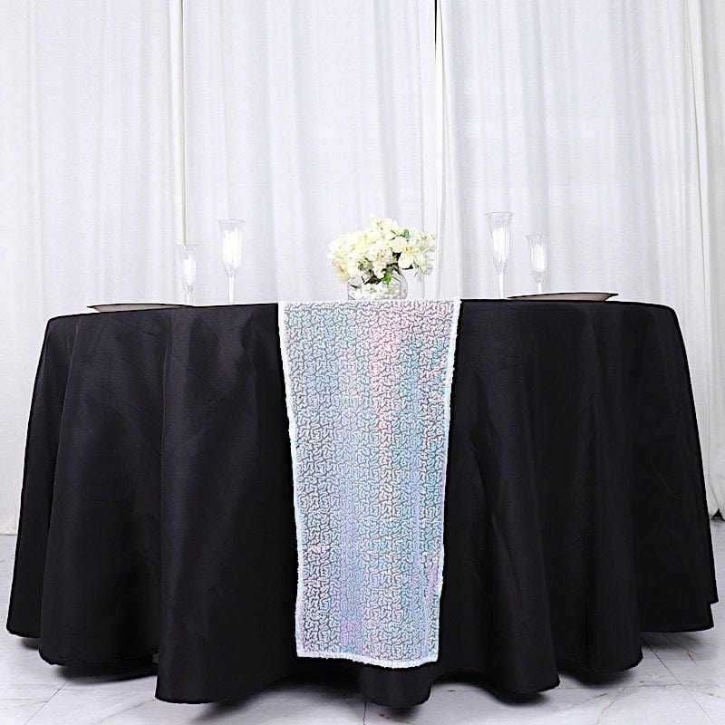 12x108 Inch Silver Sequin Table Runner for Wedding Decorations - Elegant Party, Banquet, and Holiday Table Decor