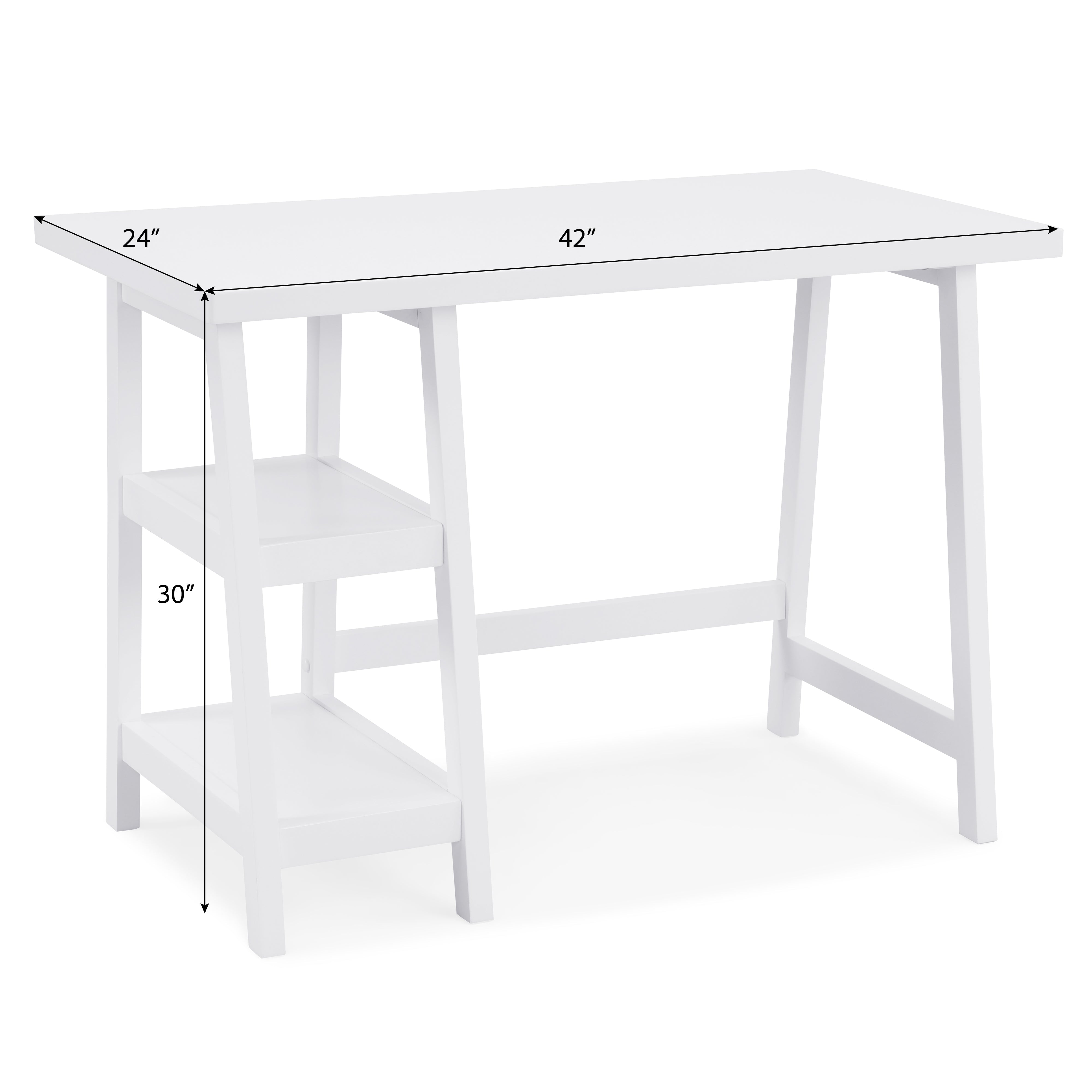 Roundhill Furniture Redina Contemporary White Wood Writing Desk with Storage - Modern Home Office Desk for Small Spaces, Study & Workstation