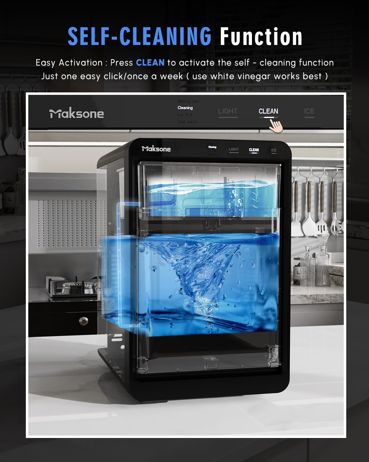 Maksone Countertop Nugget Ice Maker - 44lbs/24H, Ready in 7 Minutes, Crushed Ice Machine with Sonic Pebble Ice Technology | Perfect for Home Bars, Parties, and Restaurants