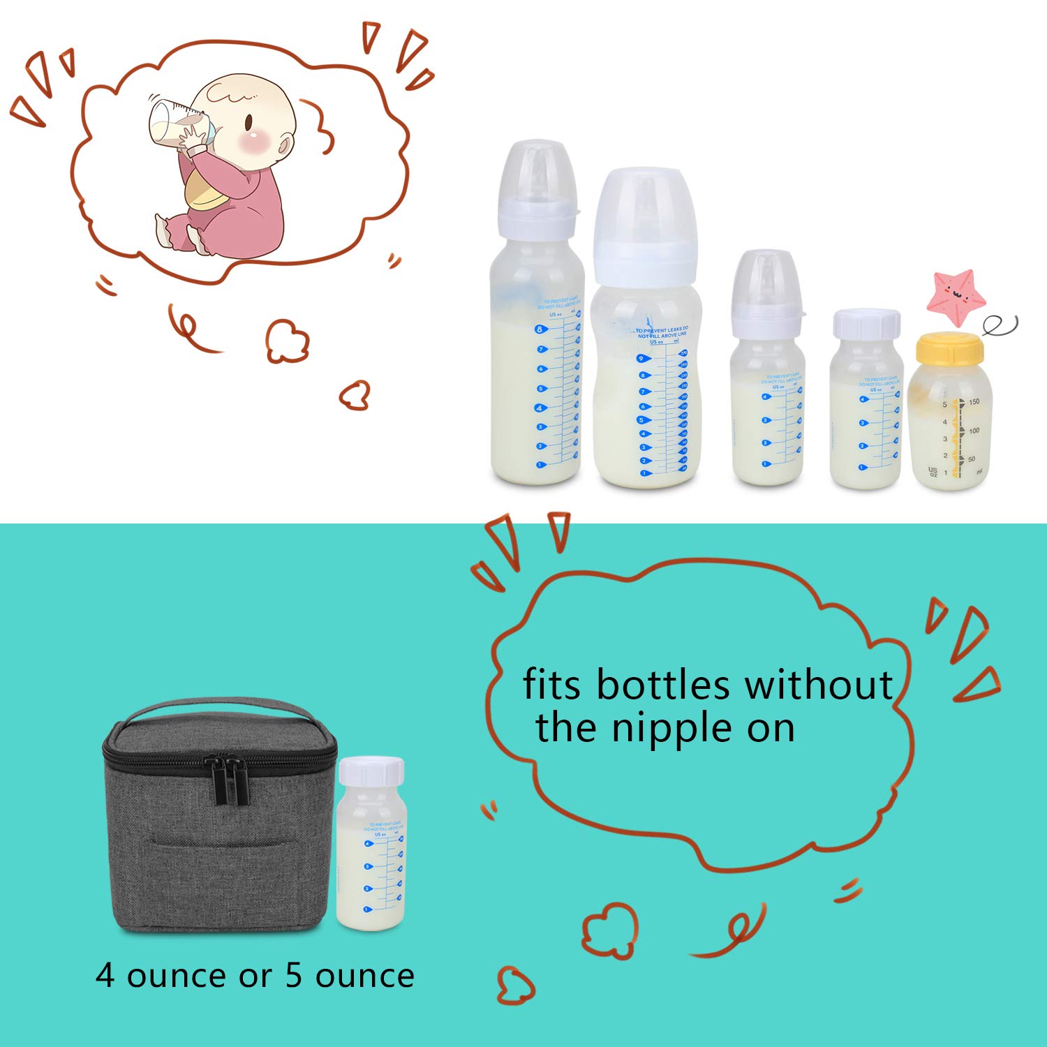 Luxja Leakproof Breastmilk Cooler Bag for 4 or 5 Ounce Bottles, Portable Insulated Milk Storage for Moms, Perfect for Travel, Work, and Daycare