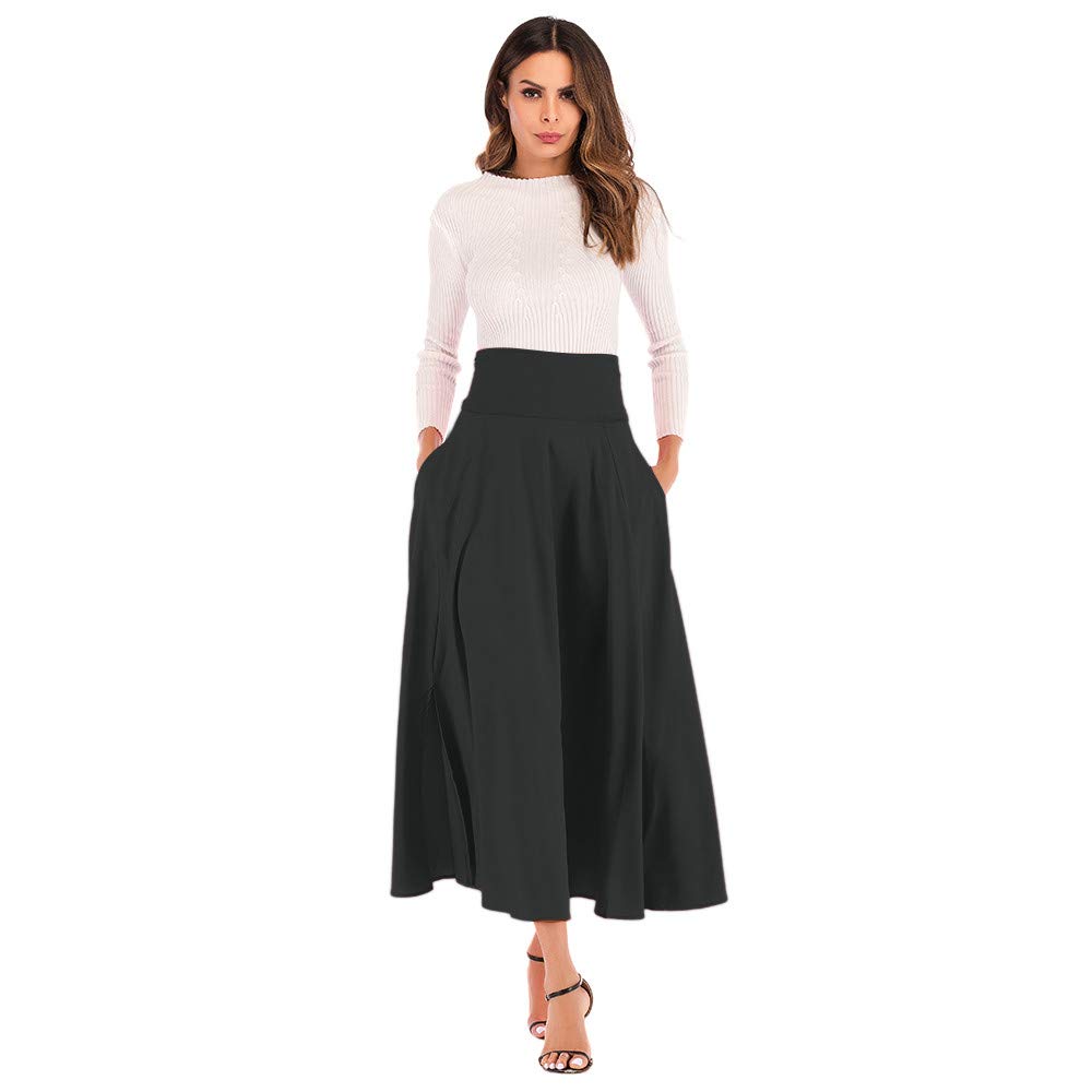 TOTOD Women's High Waist Pleated A-Line Maxi Skirt with Front Slit & Belt - Elegant Fish Tail Design for Casual, Office & Party Wear