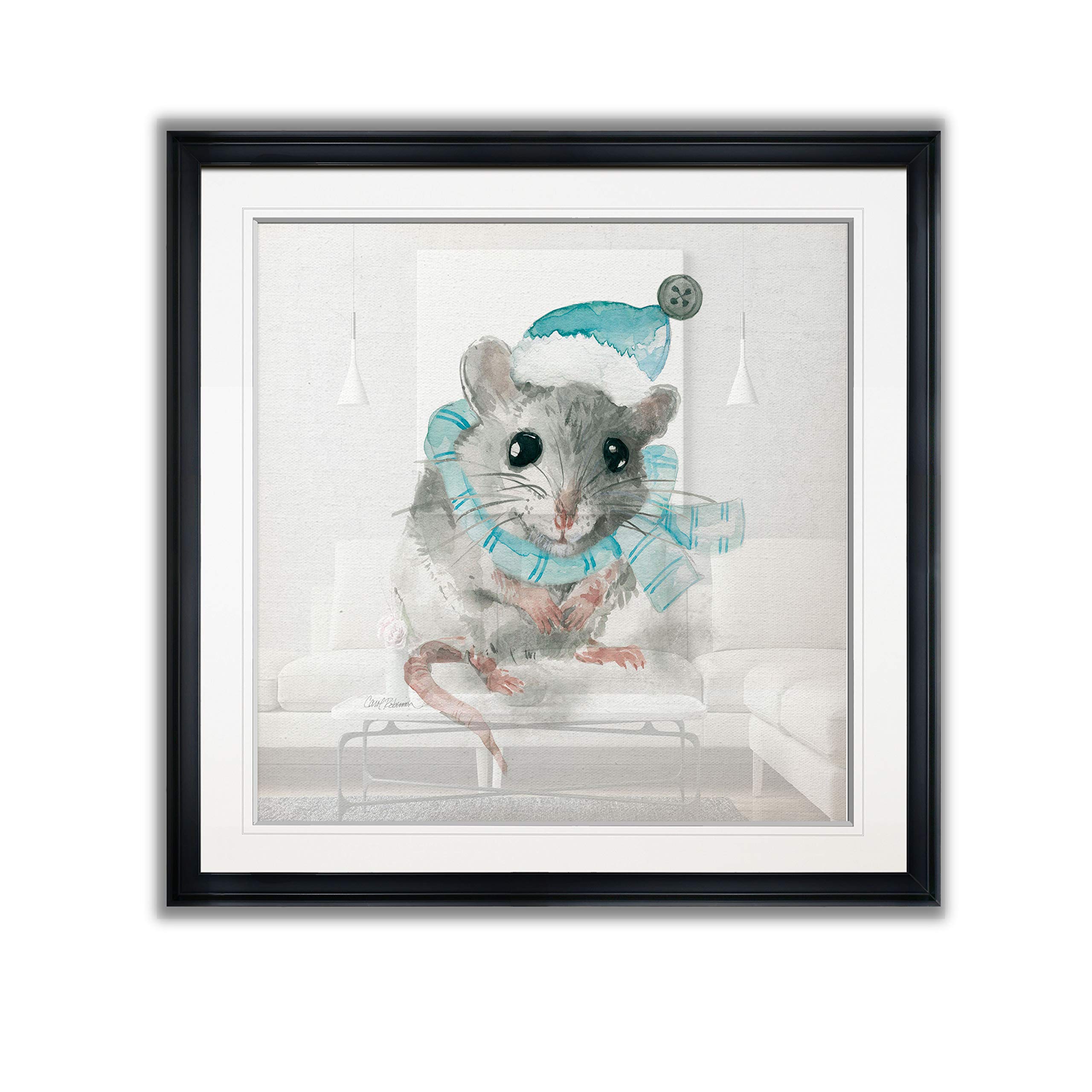 Christmas Critter Mouse Nursery Decor - Framed Animal Wall Art Painting, Abstract Kids Giclee Canvas Prints for Baby Room & Playroom | Perfect Holiday Gift & Home Decoration