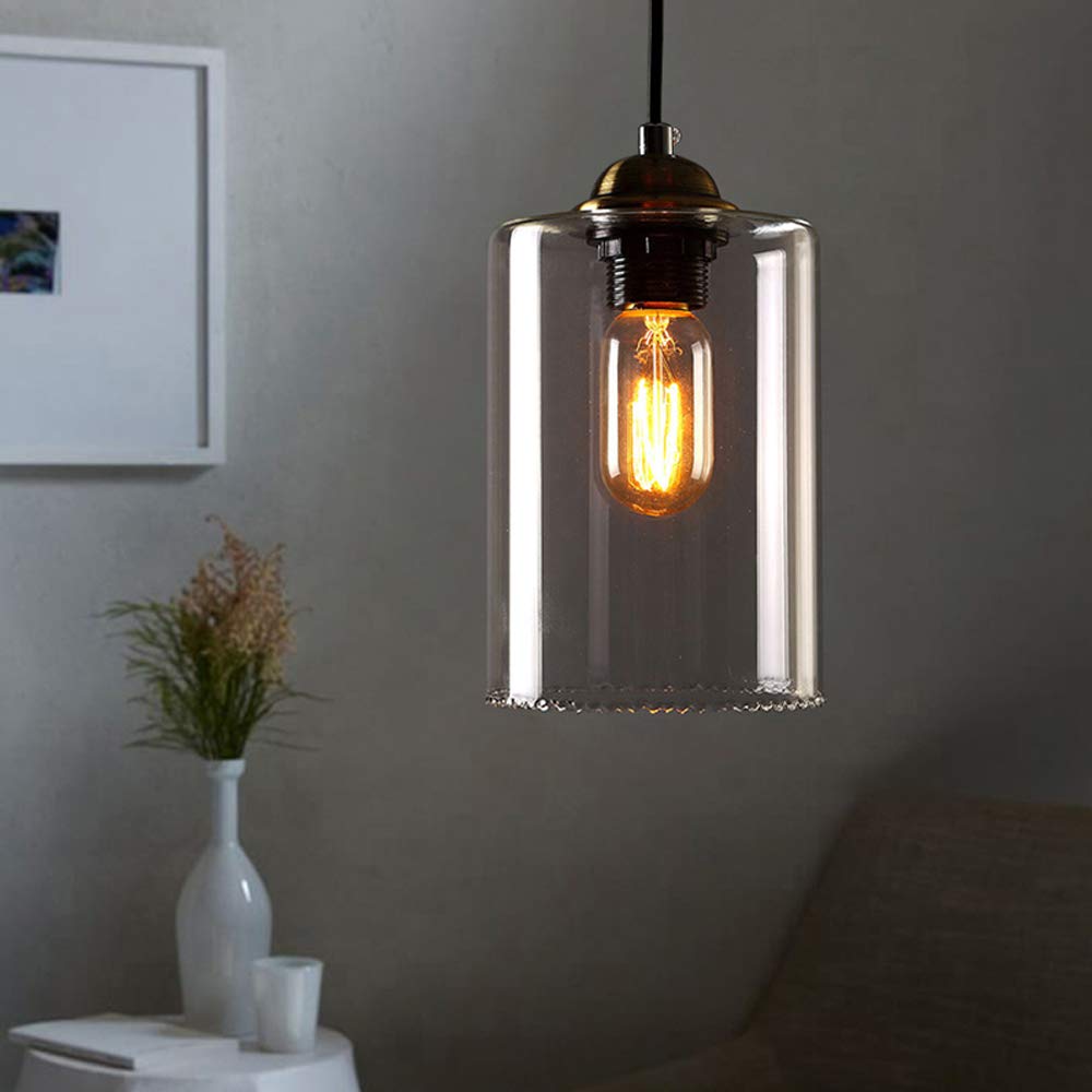 LITFAD Adjustable 1-Light Mini Pendant Lamp with Clear Glass Cylinder Shade - Industrial Style Ceiling Light Fixture for Kitchen, Restaurant, Bedroom, Cafe & Bar | Perfect for Dining Areas, Countertops and Workspaces