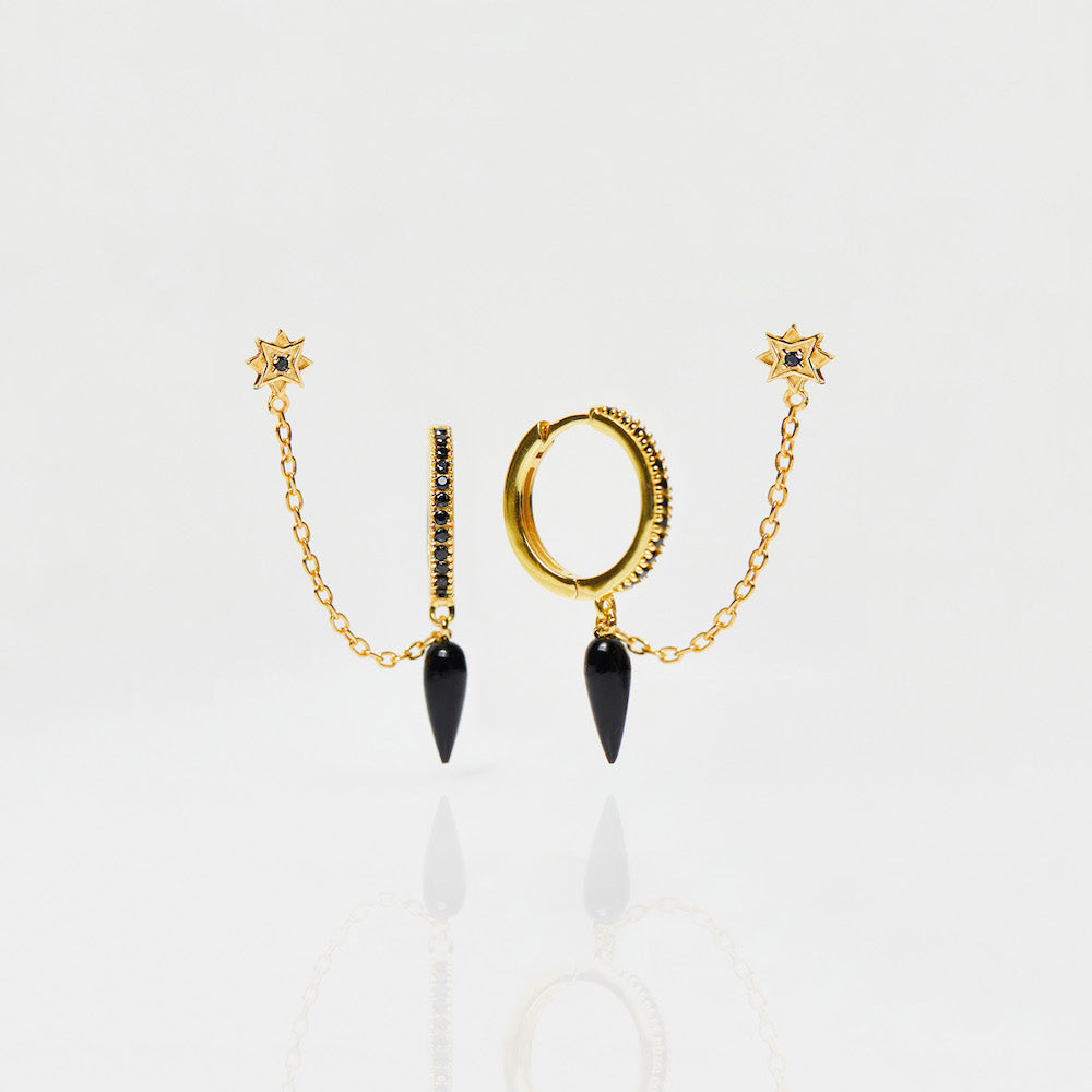 Anita Rani Shakti Black Onyx Enchanted Chain Earrings for Women - Elegant Dangle Jewelry for Party, Wedding & Evening Occasions