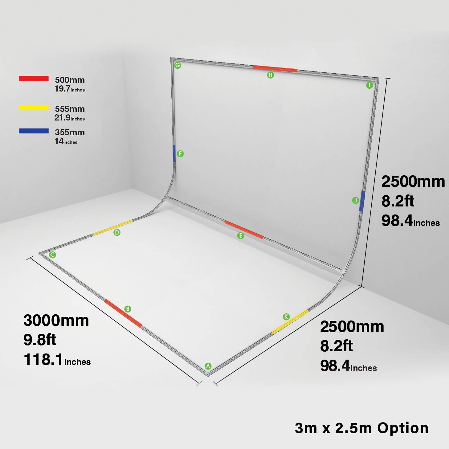 EasiFrame V2 Curved Portable Cyclorama Photography Backdrop System - 3m x 2.5m Large Frame for Studio, Product Shoots & Video Production