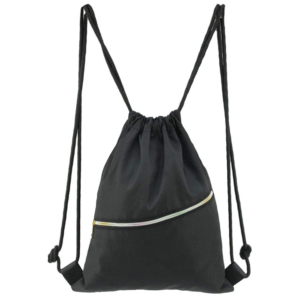 LIOOBO Waterproof Swimming Backpack - 45x35cm Oxford Cloth Gym Bag with Zipper & Drawstring for Men & Women - Perfect for Pool, Beach, Sports & Travel (Black)