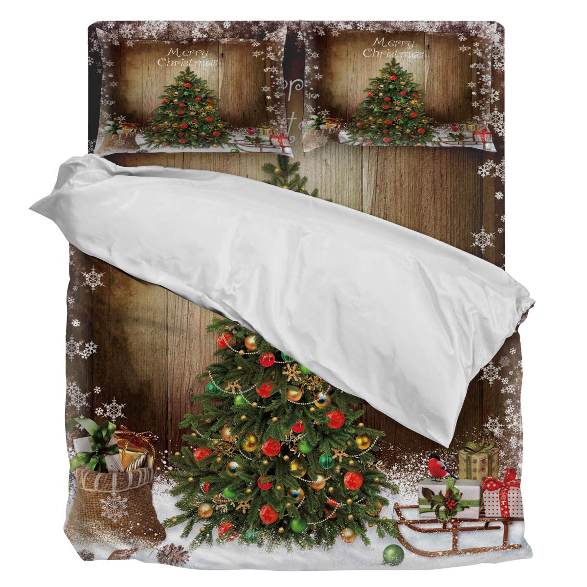Luxury 4-Piece Full Size Duvet Cover Set - Soft Sunflower Vintage Christmas Tree Design (1 Duvet Cover, 1 Sheet, 2 Pillowcases) - Perfect for Holiday Bedroom Decor & Cozy Winter Nights