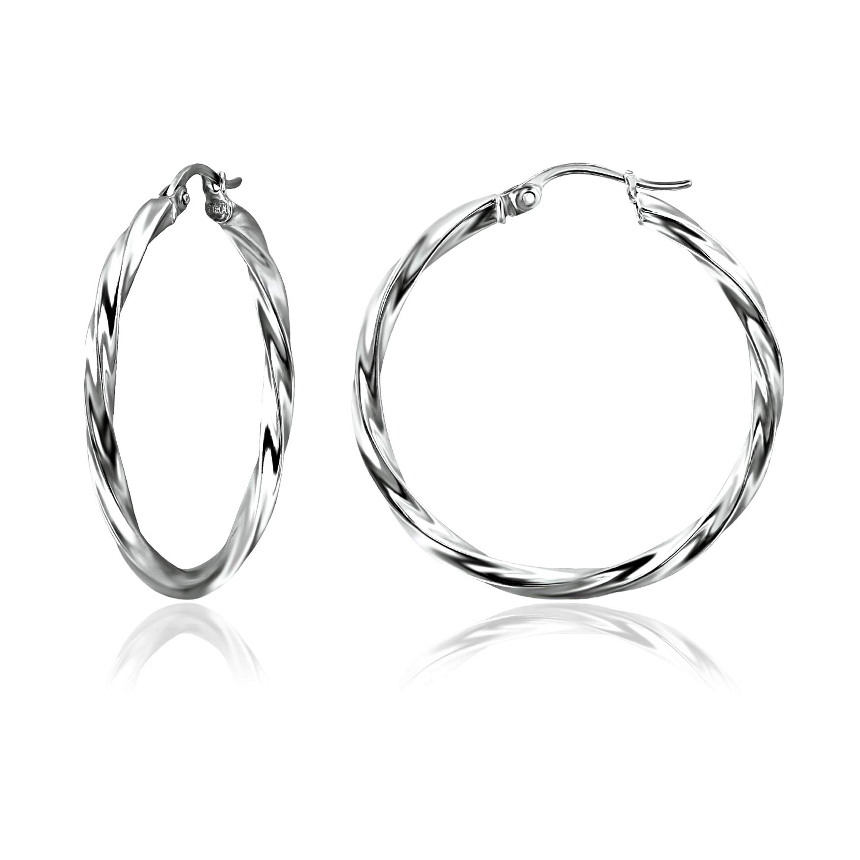 Sterling Silver 2mm Twist Tube Round Hoop Earrings for Women | 15mm-60mm Size Range | Everyday Wear, Party & Gift Giving