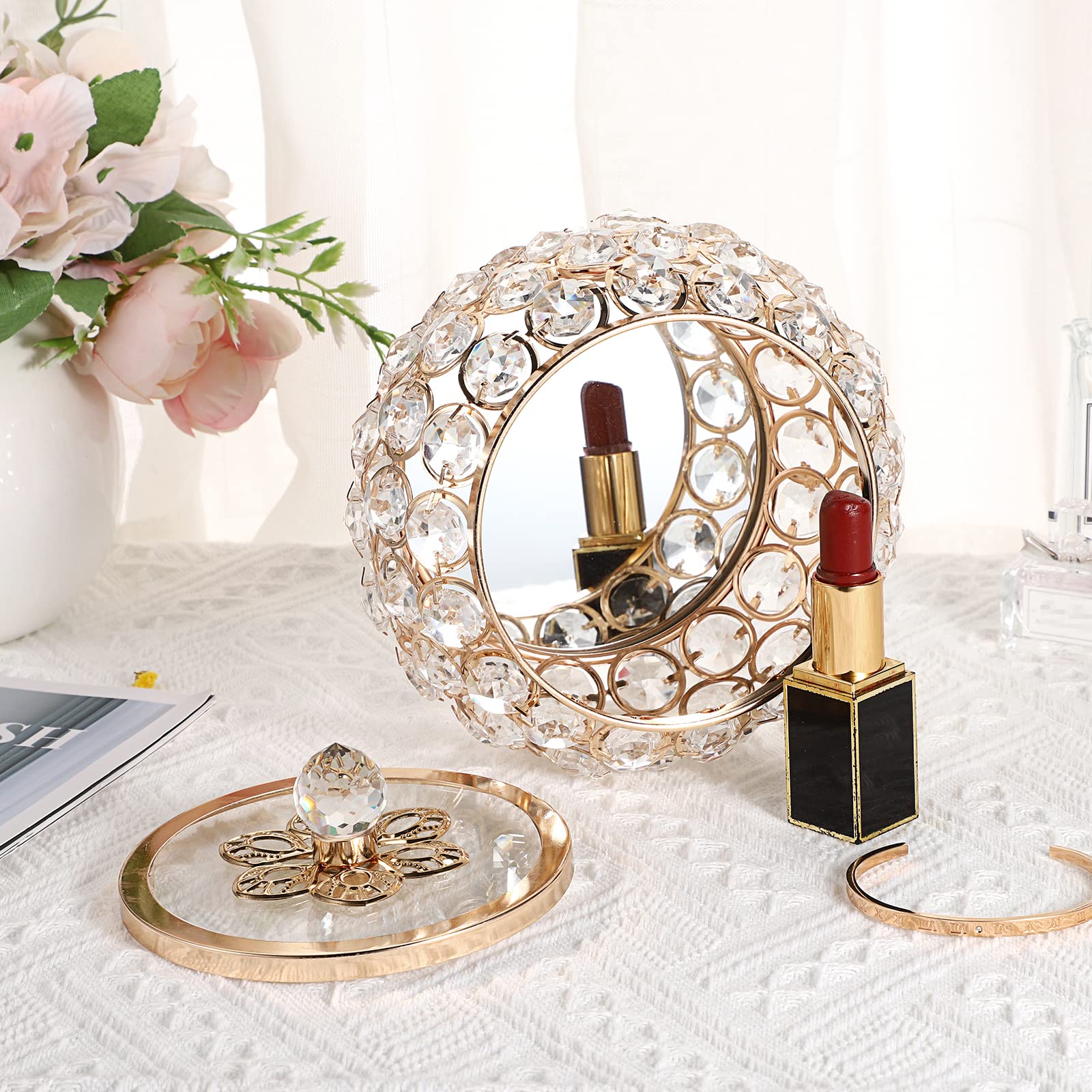 Hipiwe Crystal Jewelry Box with Glass Lid - Gold Mirrored Treasure Chest for Ring, Earrings & Necklace Storage - Elegant Decorative Keepsake Gift Box for Women & Girls - Perfect for Vanity, Dresser & Wedding Gift