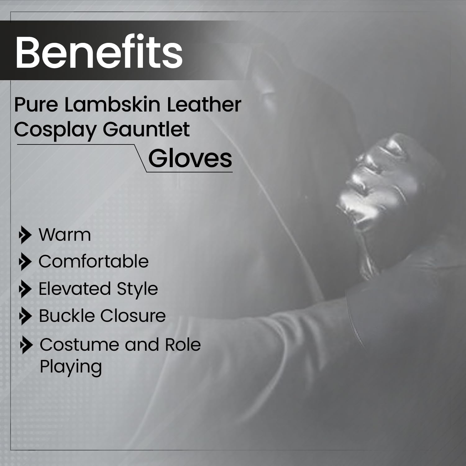 Glamtron Medieval Renaissance Gloves - Pure Lambskin Leather Cosplay Gauntlet Gloves with Long Arm Cuff - Small Size in Black - Perfect for LARP, Renaissance Fairs & Historical Reenactments