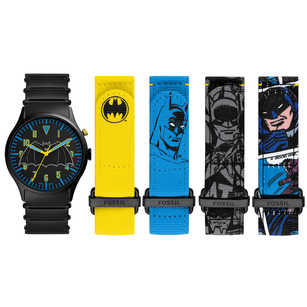 Fossil Batman Heritage LED Black Stainless Steel Limited Edition Watch Set LE1129SET - Stylish Superhero Watch for Men, Collectors & DC Comics Fans - Perfect for Gifts, Cosplay & Everyday Wear