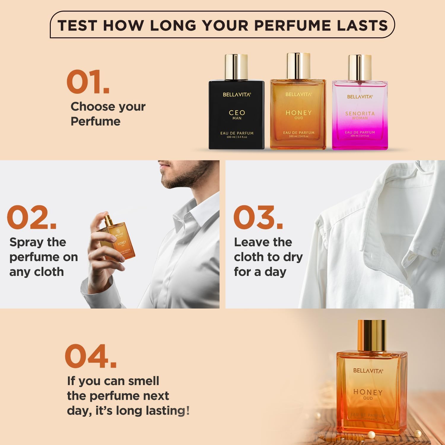 Be-lla-Vee-ta Honey OUD Perfume for Women & Men (3.4 fl.oz) - Vanilla, Bergamot & Patchouli Scent | Long-Lasting Arabian Unisex Fragrance | Floral Spicy Vegan Cologne | Perfect for Date Night, Office & Special Occasions