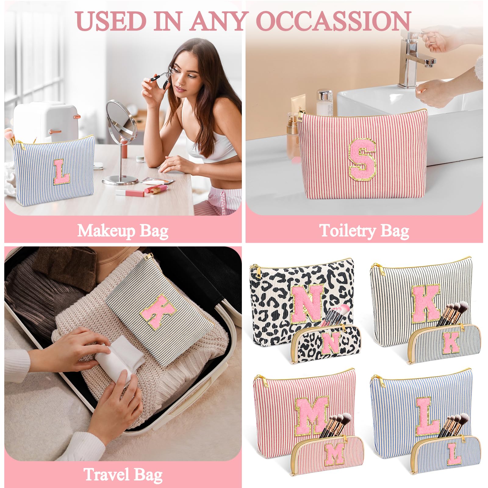 Personalized Initial Cute Pink Cosmetic Bag for Women | Makeup Pouch Organizer | Travel Toiletry Bag | Perfect Graduation Gifts for Girls 10-14, Birthday Gifts for Her, Mom, Girlfriend, Wife & Teacher | Great for Travel, School & Everyday Use | Black