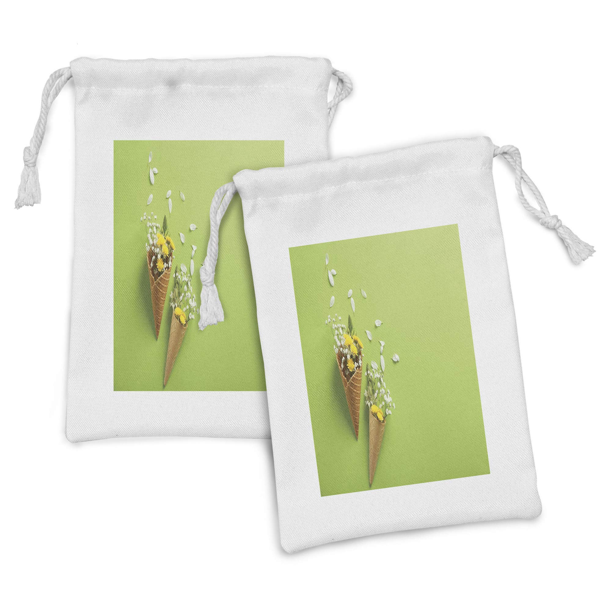 Ambesonne 2-Pack Floral Drawstring Pouches - Pink & Multicolor Spring Meadow Design, 9