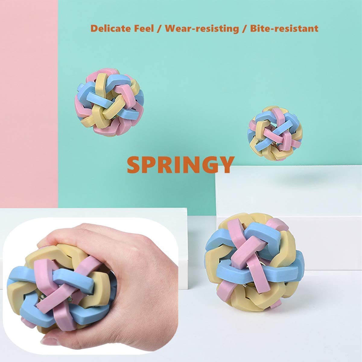 Durable Cat & Dog Interactive Toy Ball with Bell - Chew-Proof Rubber Ball for Teeth Cleaning - Fun Pet Toy for Small & Medium Dogs - Perfect for Playtime & Dental Health