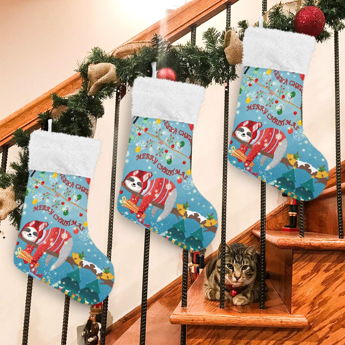 ALAZA Personalized Sloth Christmas Stockings - Large 17.7