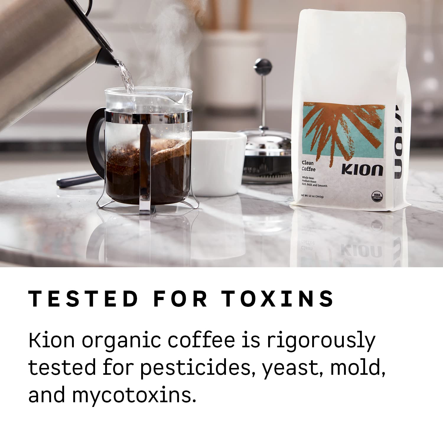 Organic Whole Bean Coffee - Kion Medium Roast 12oz (3 Pack) | Ethically Sourced, Toxin-Free, Rich & Smooth Flavor | Perfect for Home Brewing, Office Use & Gifts