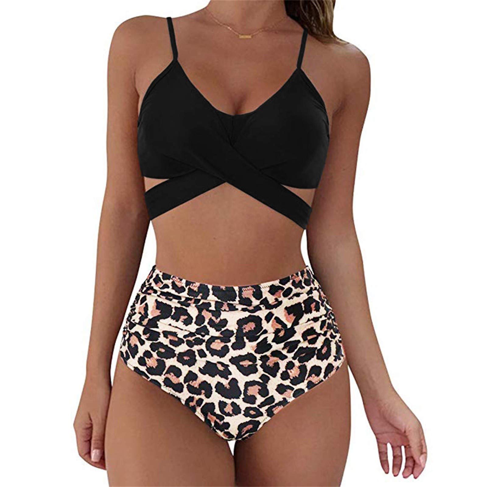 FMCHICO Women's High Waisted Bikini Set - Leopard Print Triangle Two Piece Swimwear | Sexy Bathing Suit for Beach, Pool Party & Summer Vacation