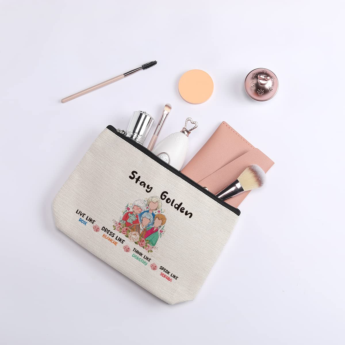 Golden Inspired Gifts for Women - Elegant Cosmetic Bag with Zipper, Travel Toiletry Pouch for Makeup, Perfect for Friends, Birthday & TV Show Fans - Great for Travel, Daily Use & Gift Giving