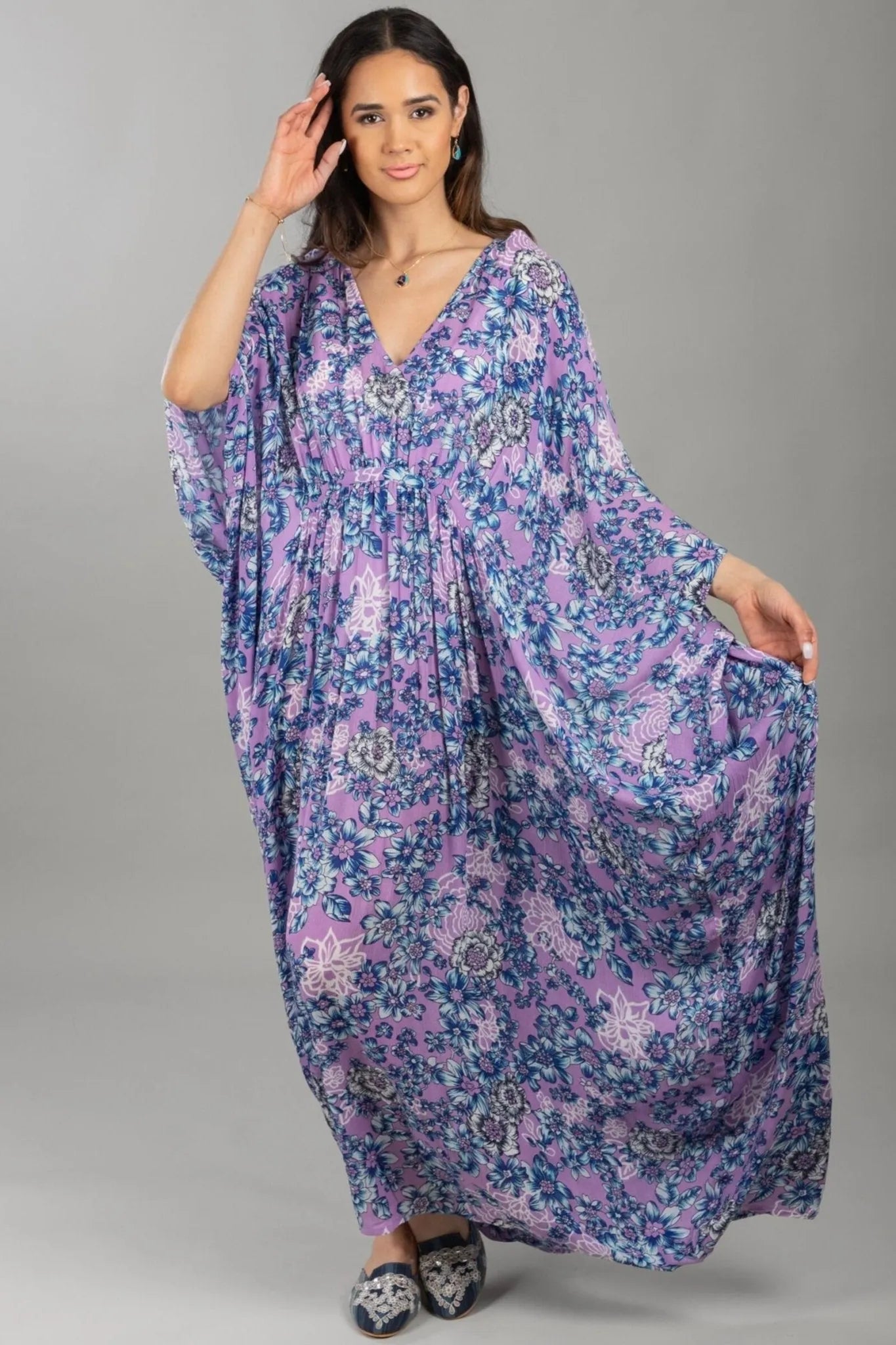 Floral Kaftan Maxi Dress for Women - Bohemian Summer Beach Cover Up Dress with Pockets | Perfect for Vacation, Pool Party & Casual Wear
