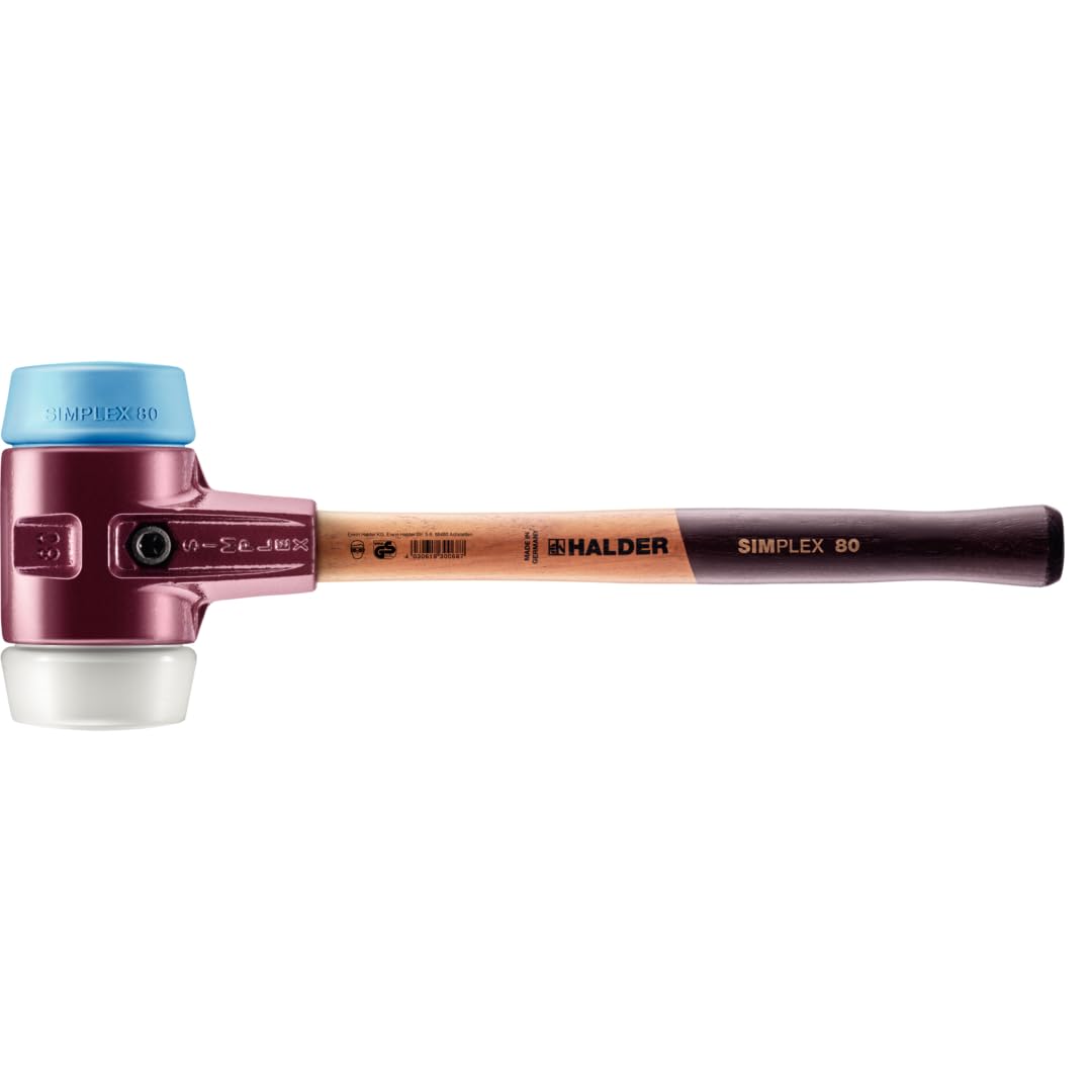 Simplex 80 Mallet - Soft Blue Rubber Head with Superplastic Inserts, Durable Cast Iron Housing & Wooden Handle - Perfect for Woodworking, Leather Crafting & DIY Projects
