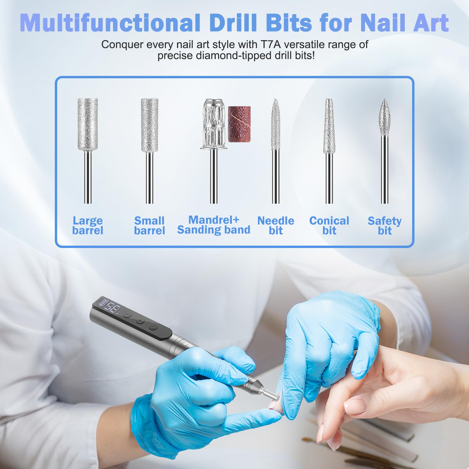 NAILGIRLS Cordless Electric Nail Drill Kit - 35000 RPM Rechargeable Nail File with 6 Drill Bits for Professional Manicure & Pedicure | Portable Nail Polisher for Acrylic Nails, Gel Polish Removal & Salon Quality Home Care (Gray)